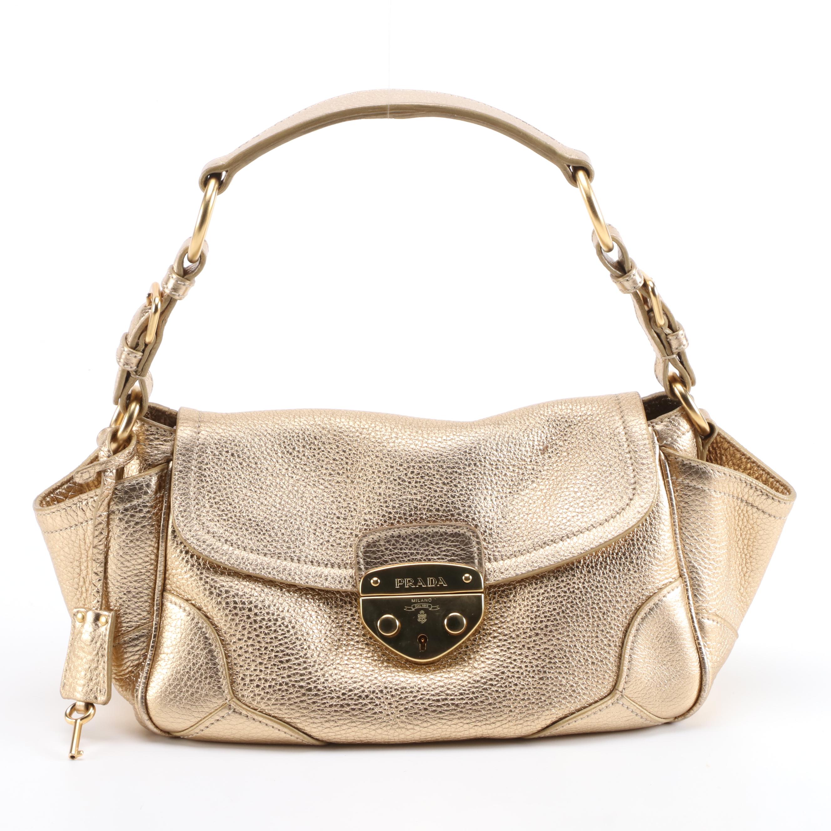 Prada Gold Metallic Vitello Daino Leather Handbag
