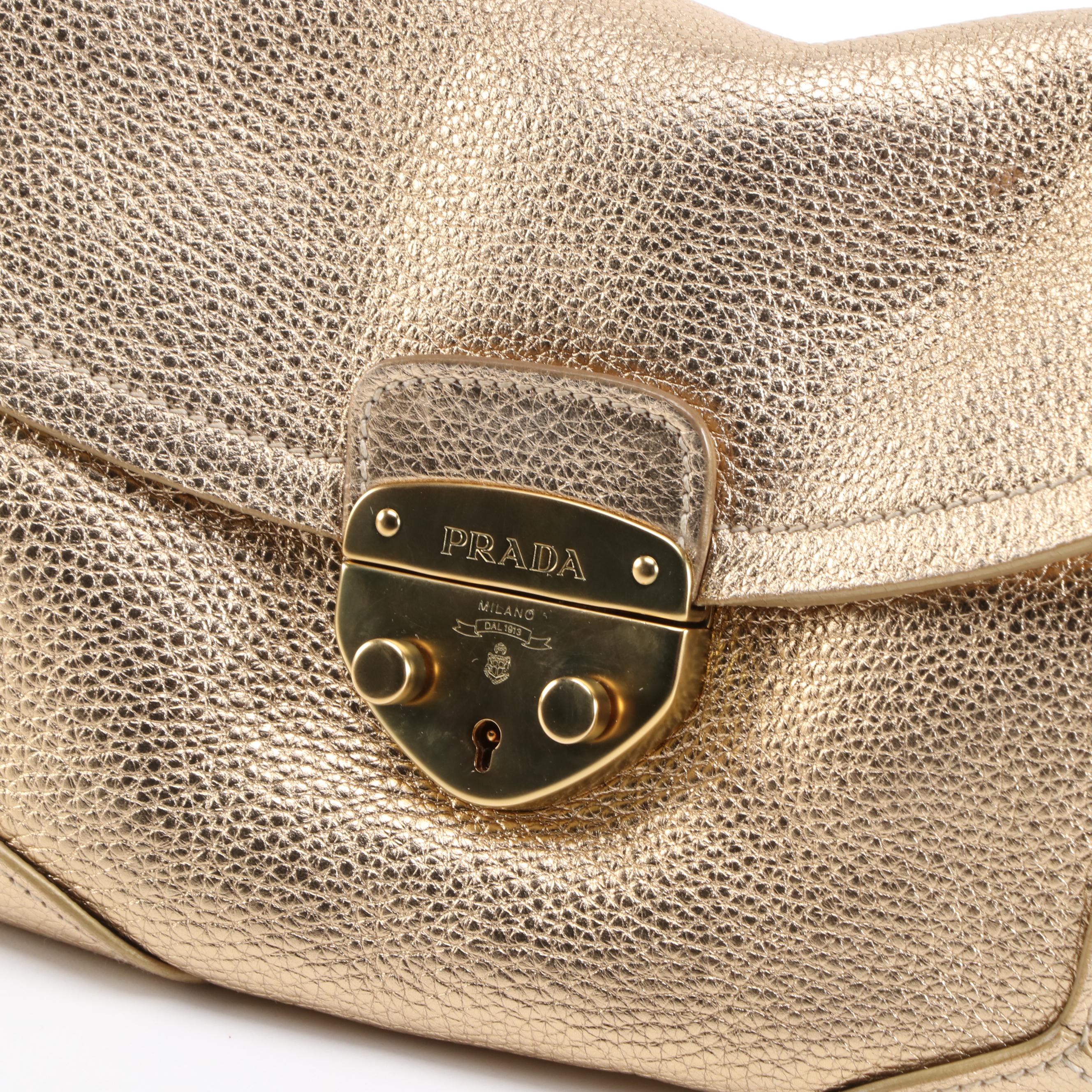 Prada Gold Metallic Vitello Daino Leather Handbag
