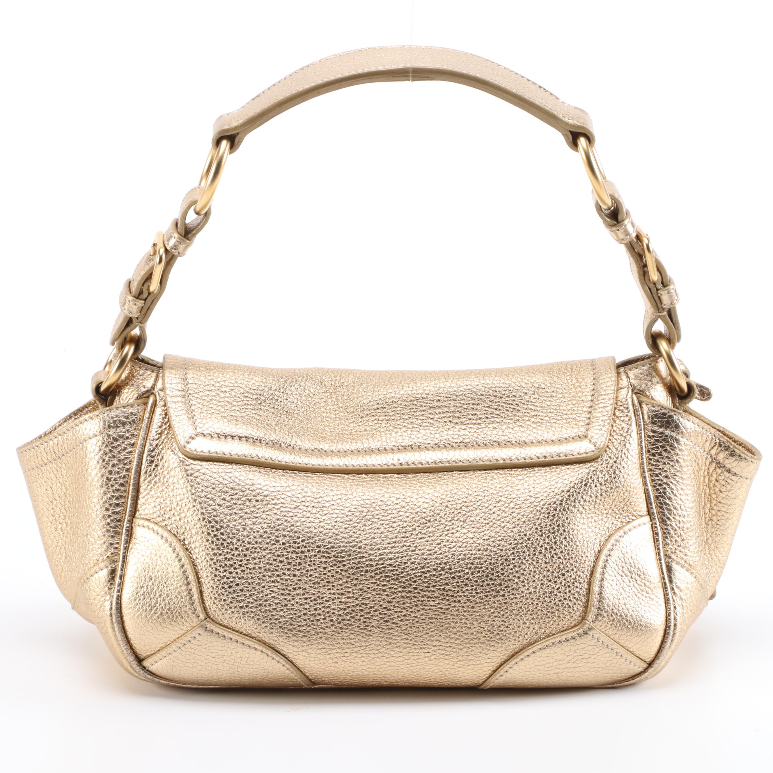 Prada Gold Metallic Vitello Daino Leather Handbag