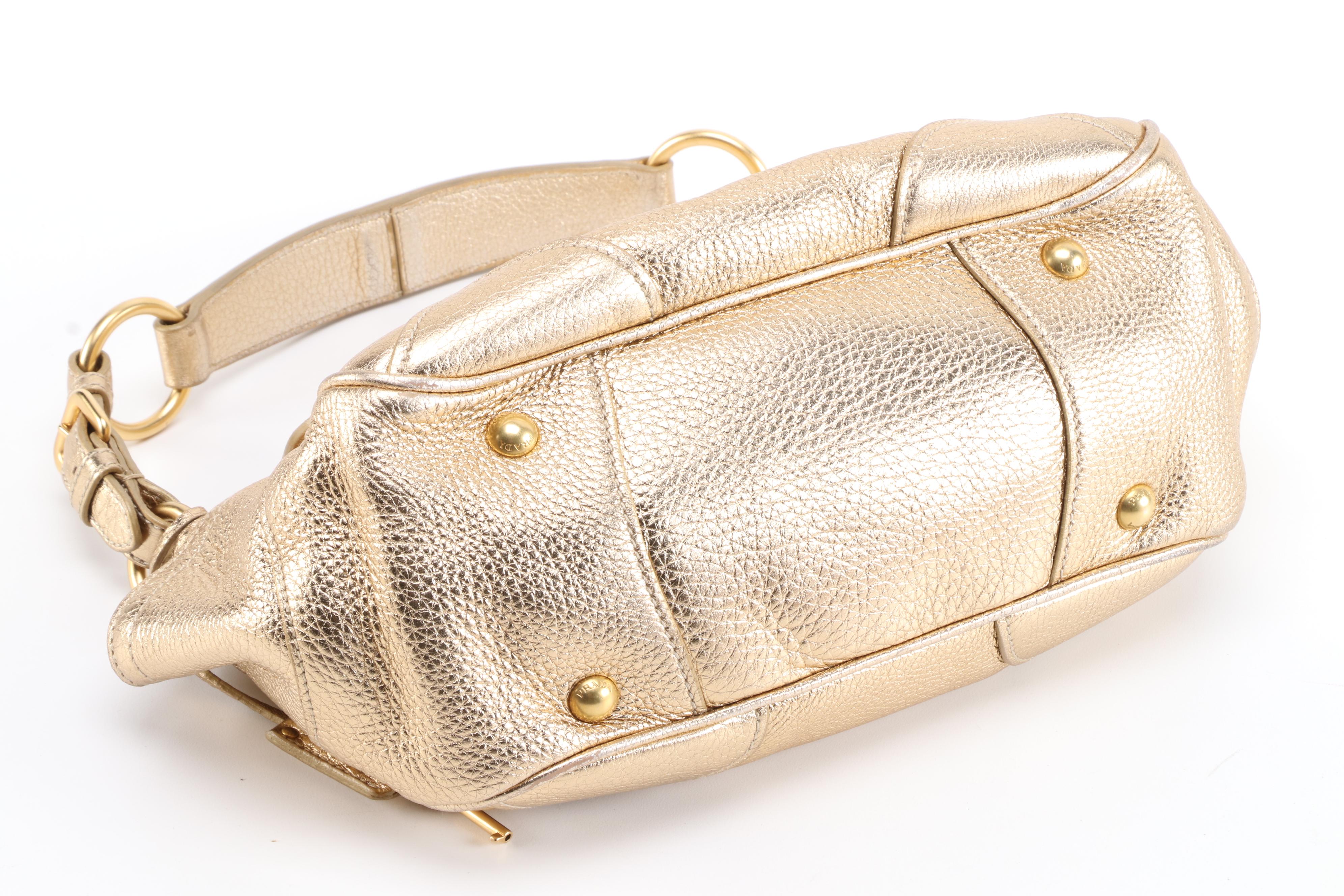 Prada Gold Metallic Vitello Daino Leather Handbag