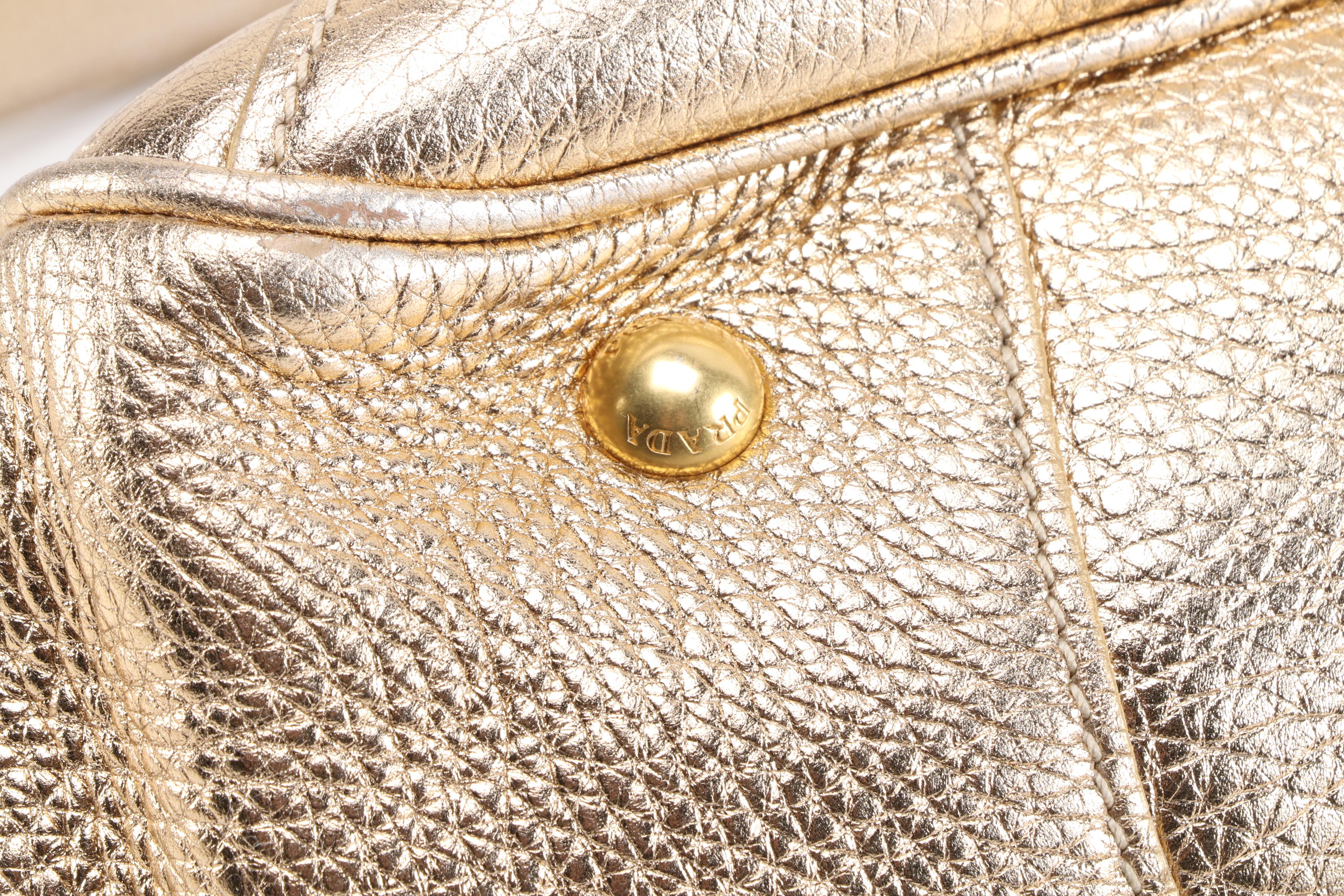 Prada Gold Metallic Vitello Daino Leather Handbag