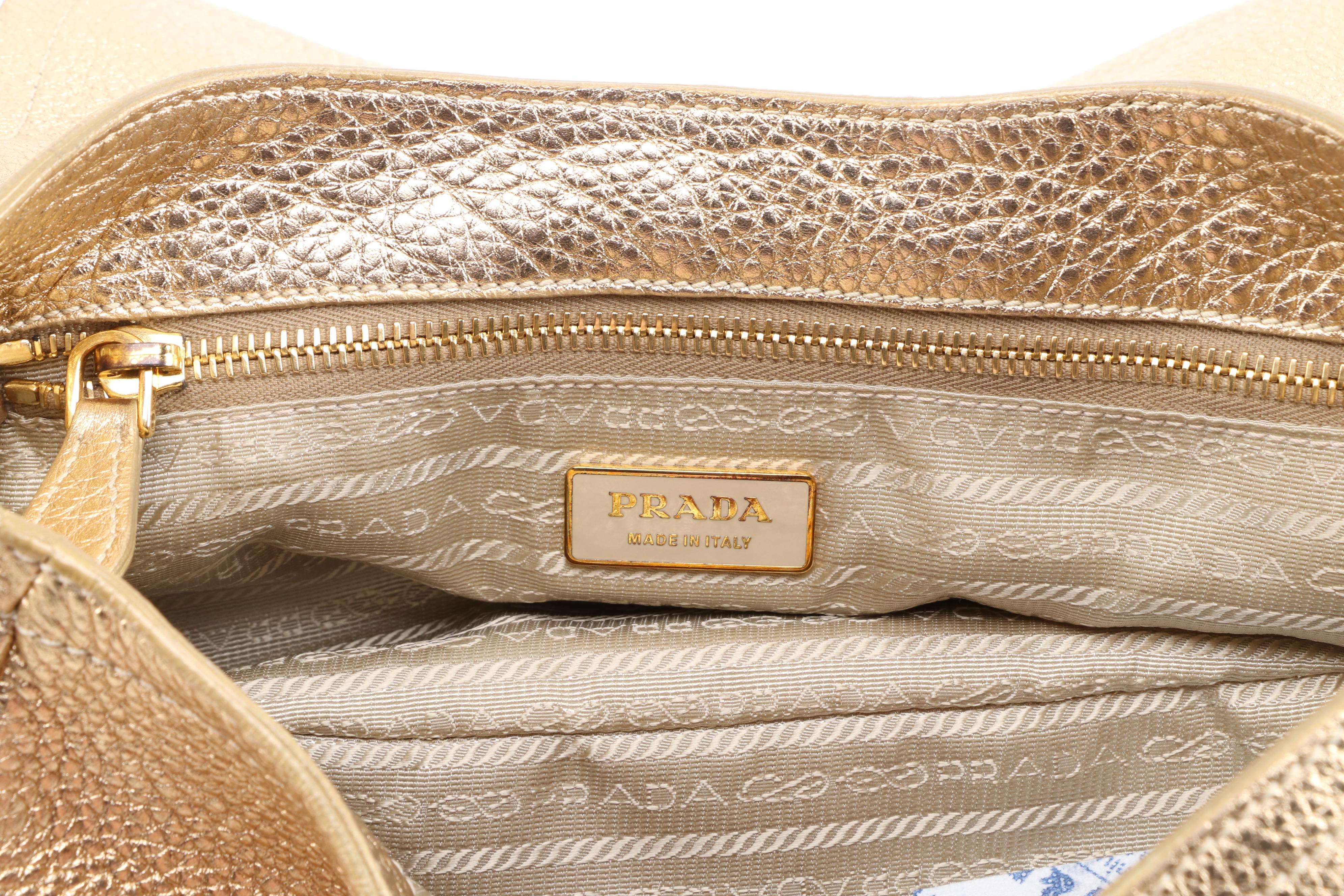 Prada Gold Metallic Vitello Daino Leather Handbag