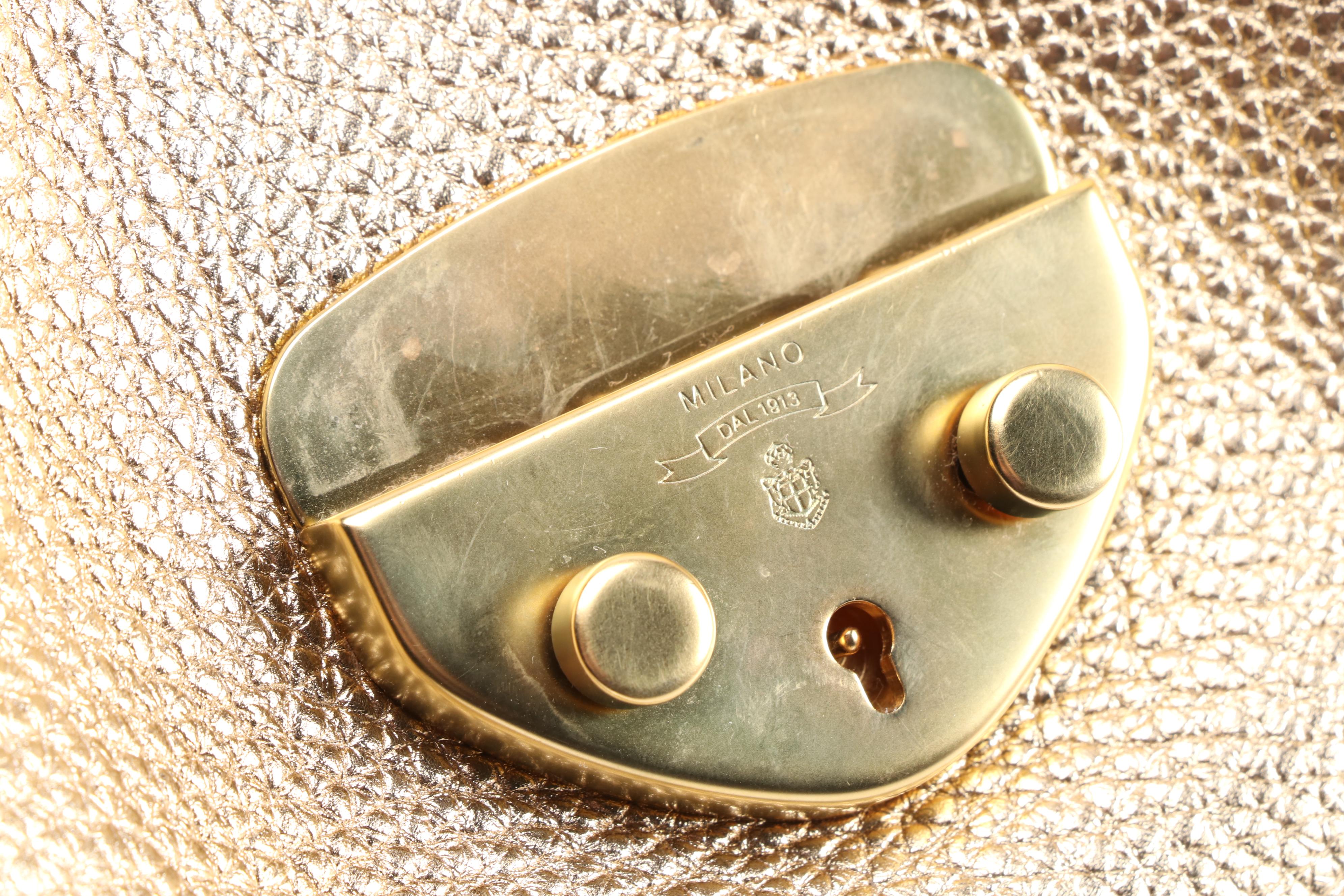 Prada Gold Metallic Vitello Daino Leather Handbag