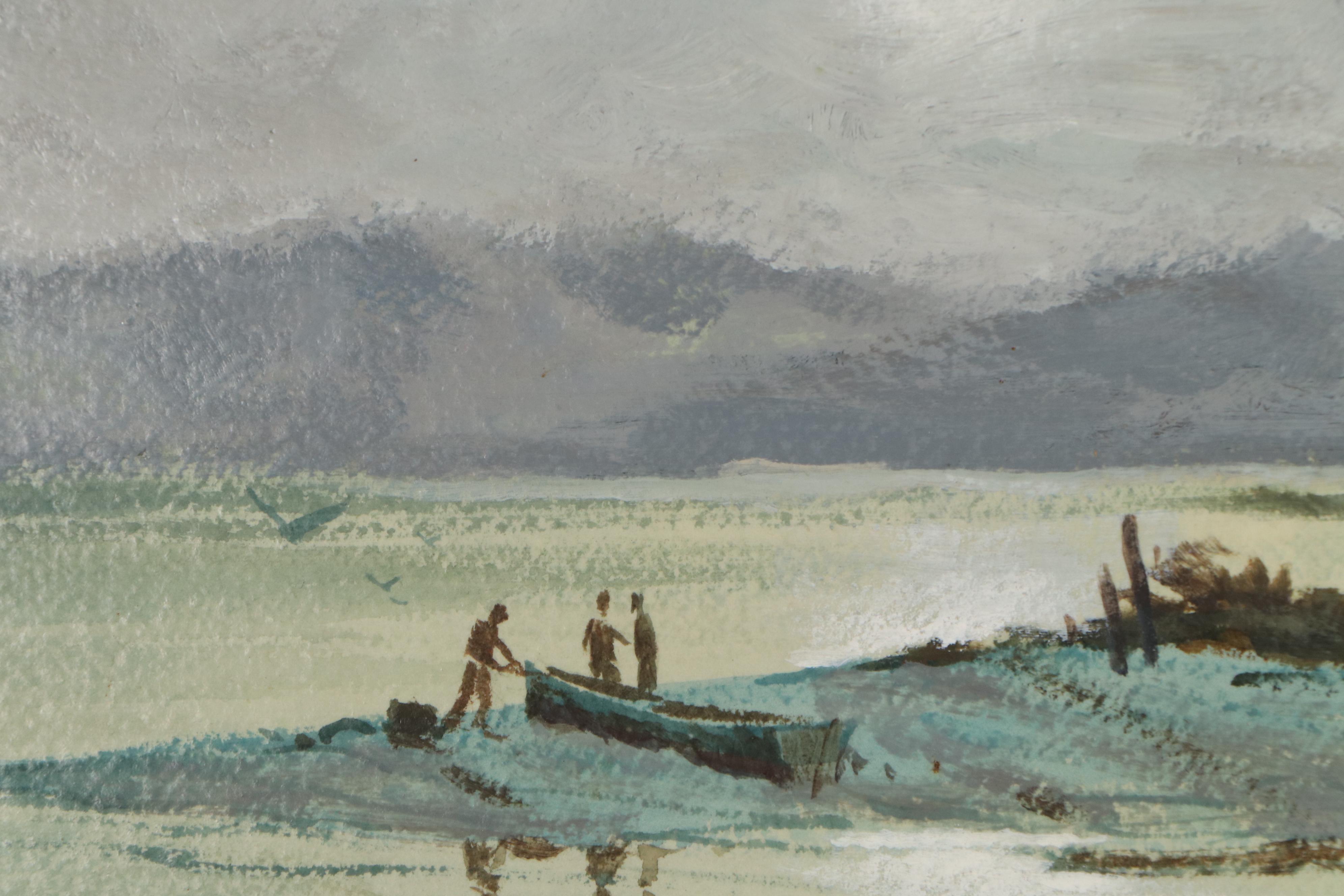 Marc Moon Landscape Watercolor Painting "Misty Marsh"