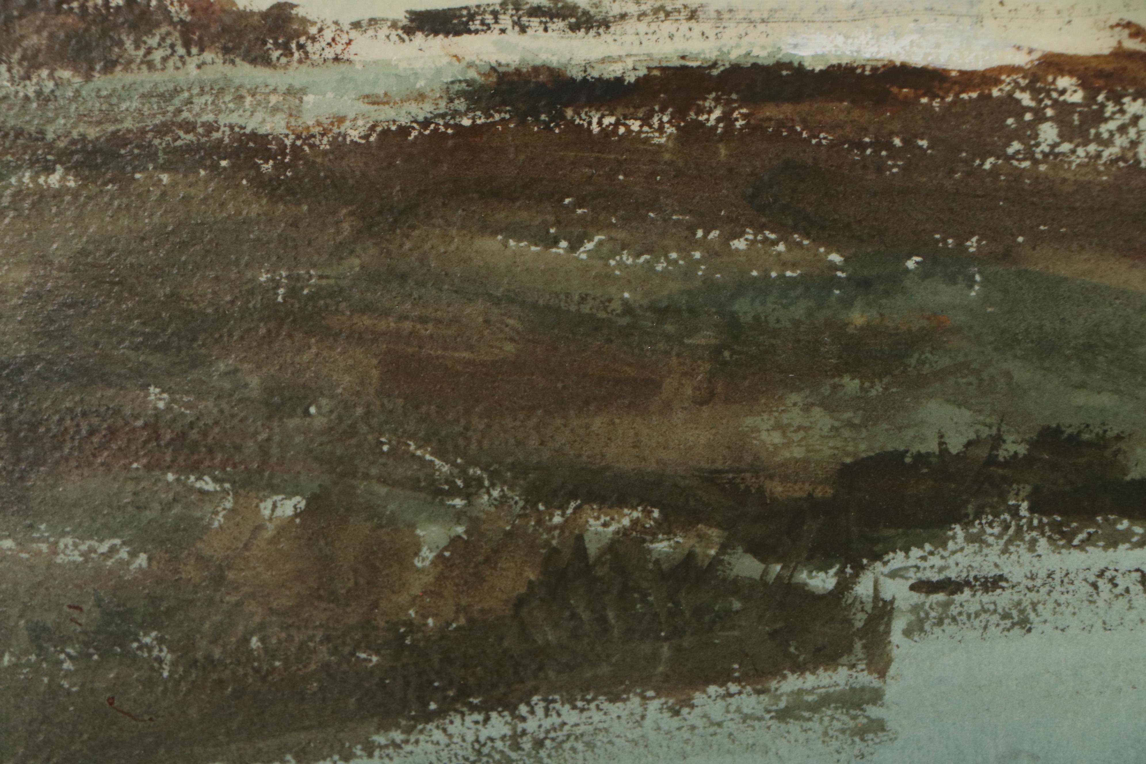 Marc Moon Landscape Watercolor Painting "Misty Marsh"