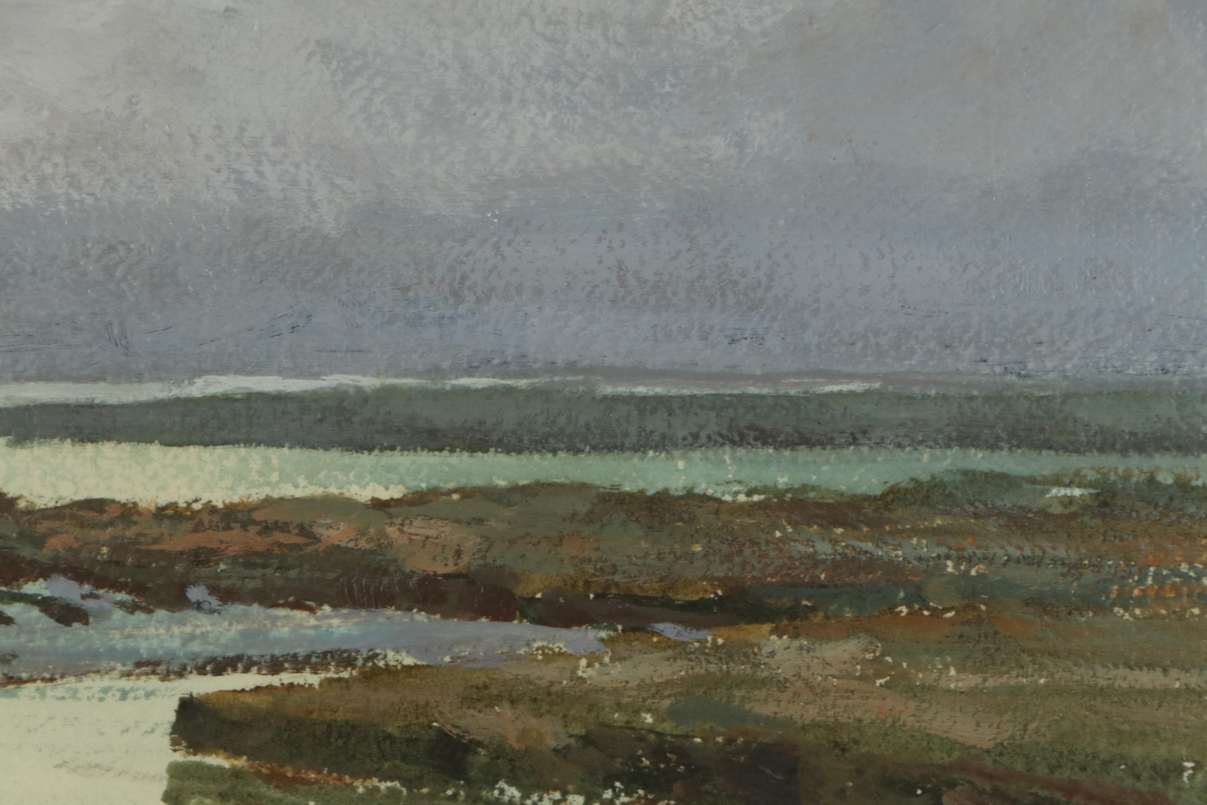 Marc Moon Landscape Watercolor Painting "Misty Marsh"