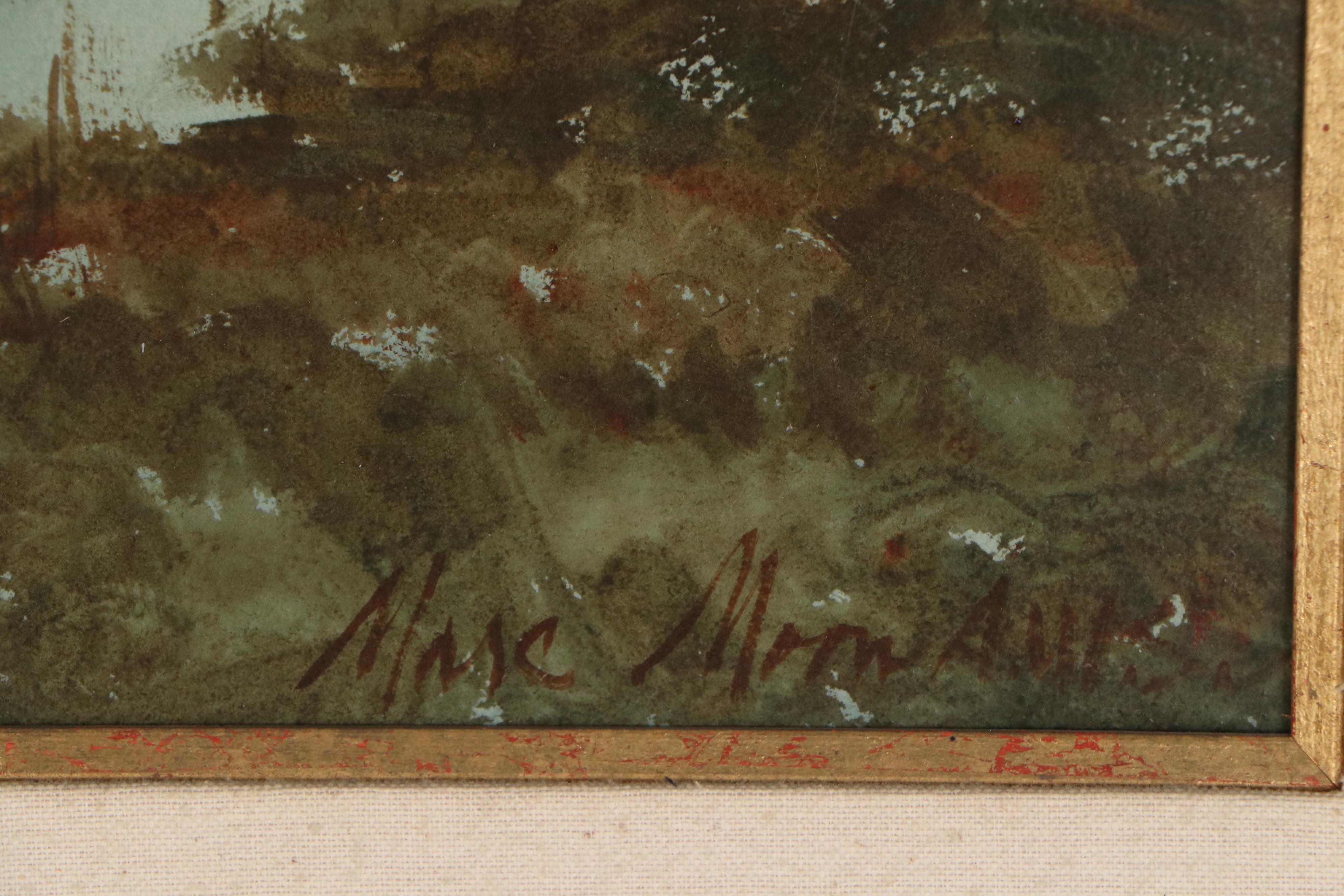 Marc Moon Landscape Watercolor Painting "Misty Marsh"