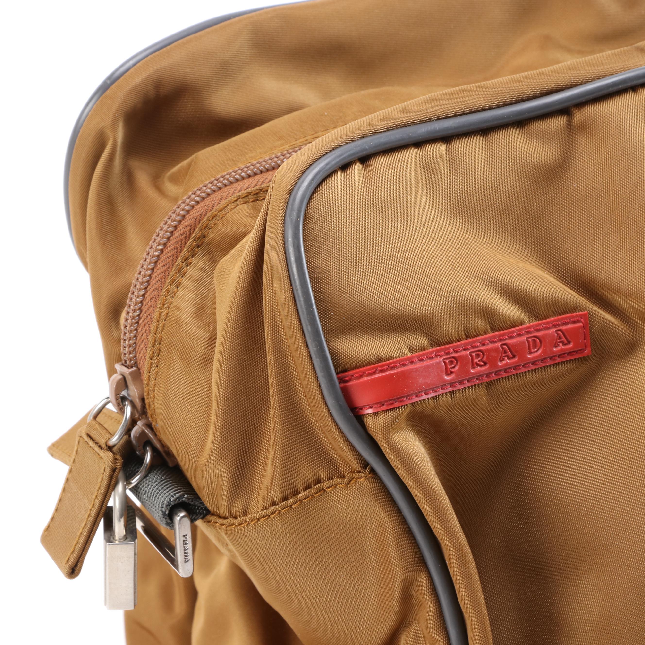 Prada Sport Brown Nylon Travel Bag with Padlock and Keys