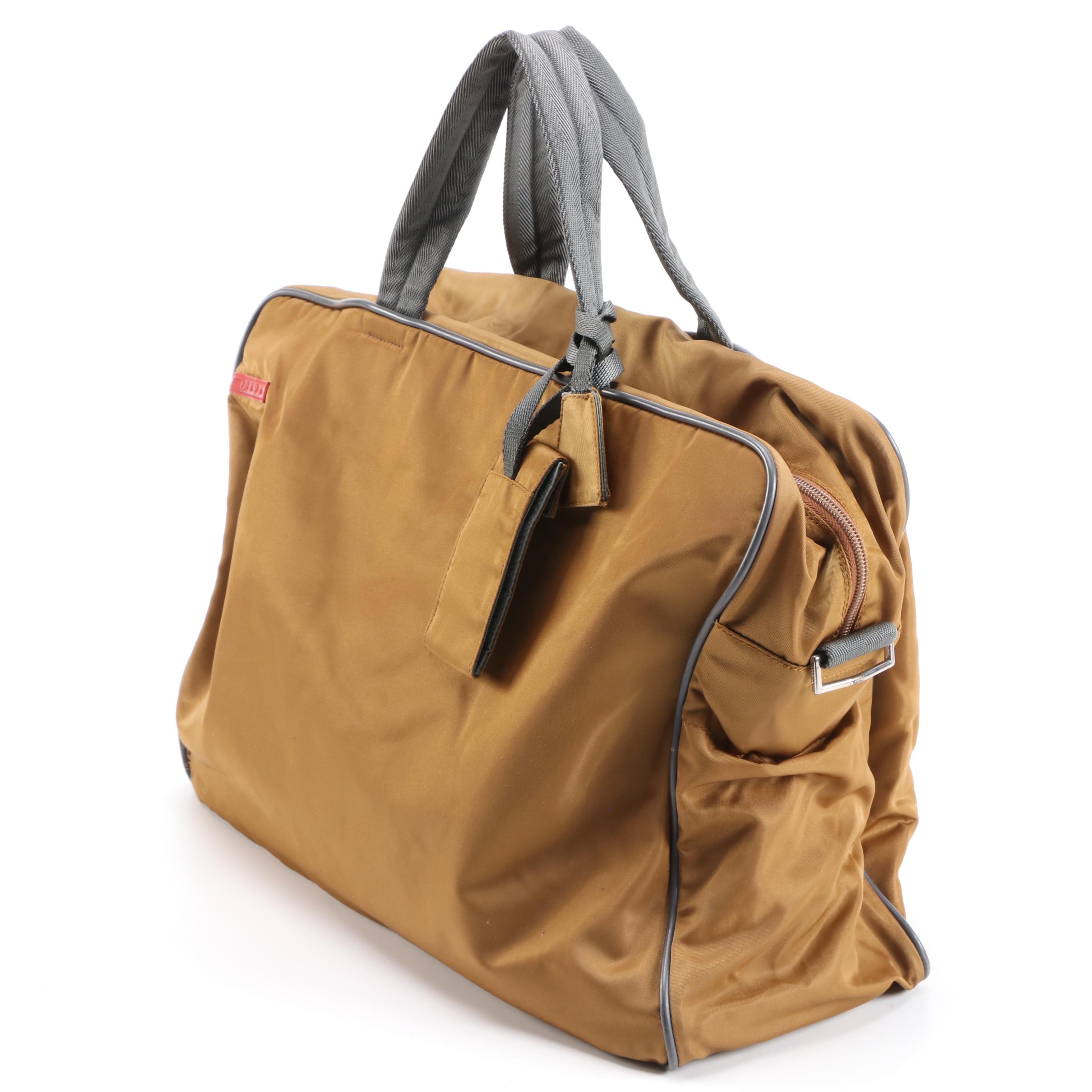 Prada Sport Brown Nylon Travel Bag with Padlock and Keys