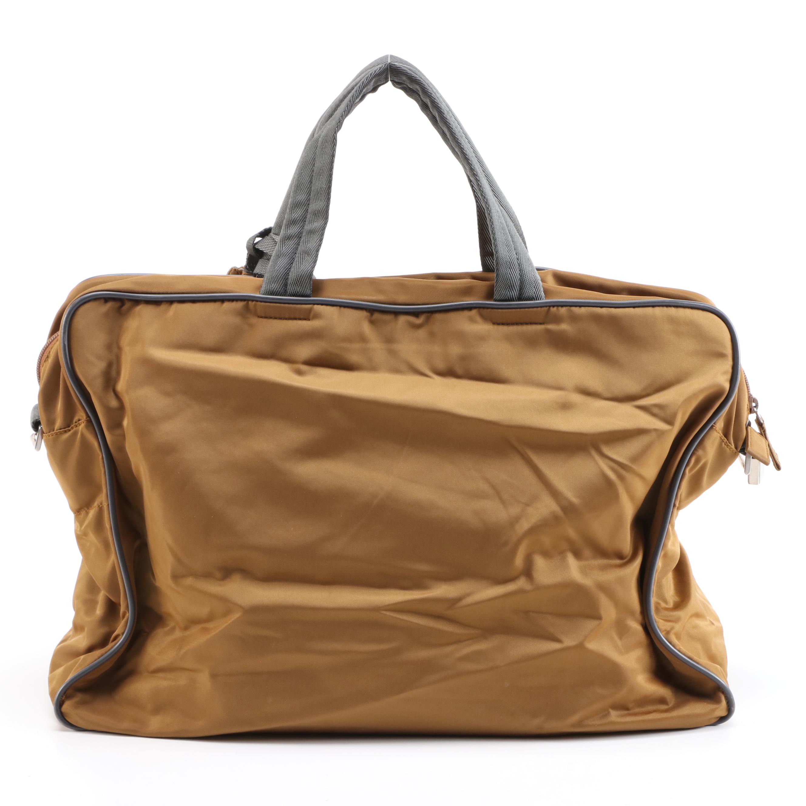 Prada Sport Brown Nylon Travel Bag with Padlock and Keys