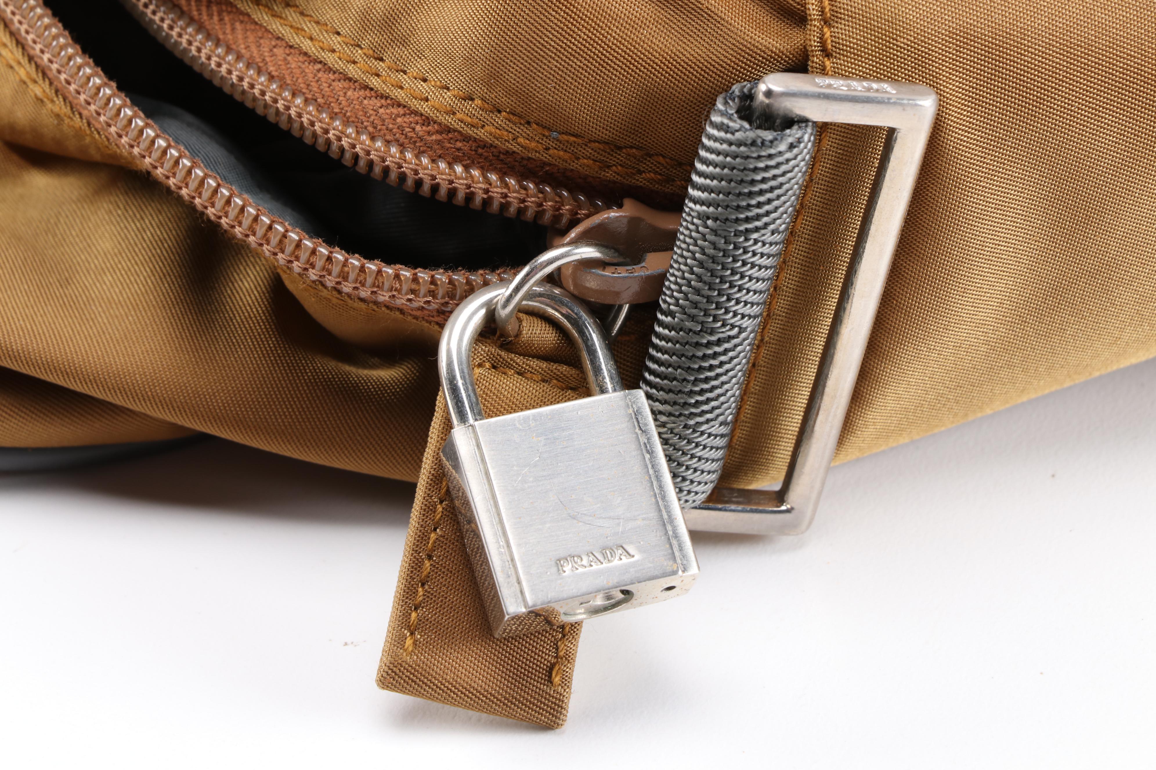 Prada Sport Brown Nylon Travel Bag with Padlock and Keys