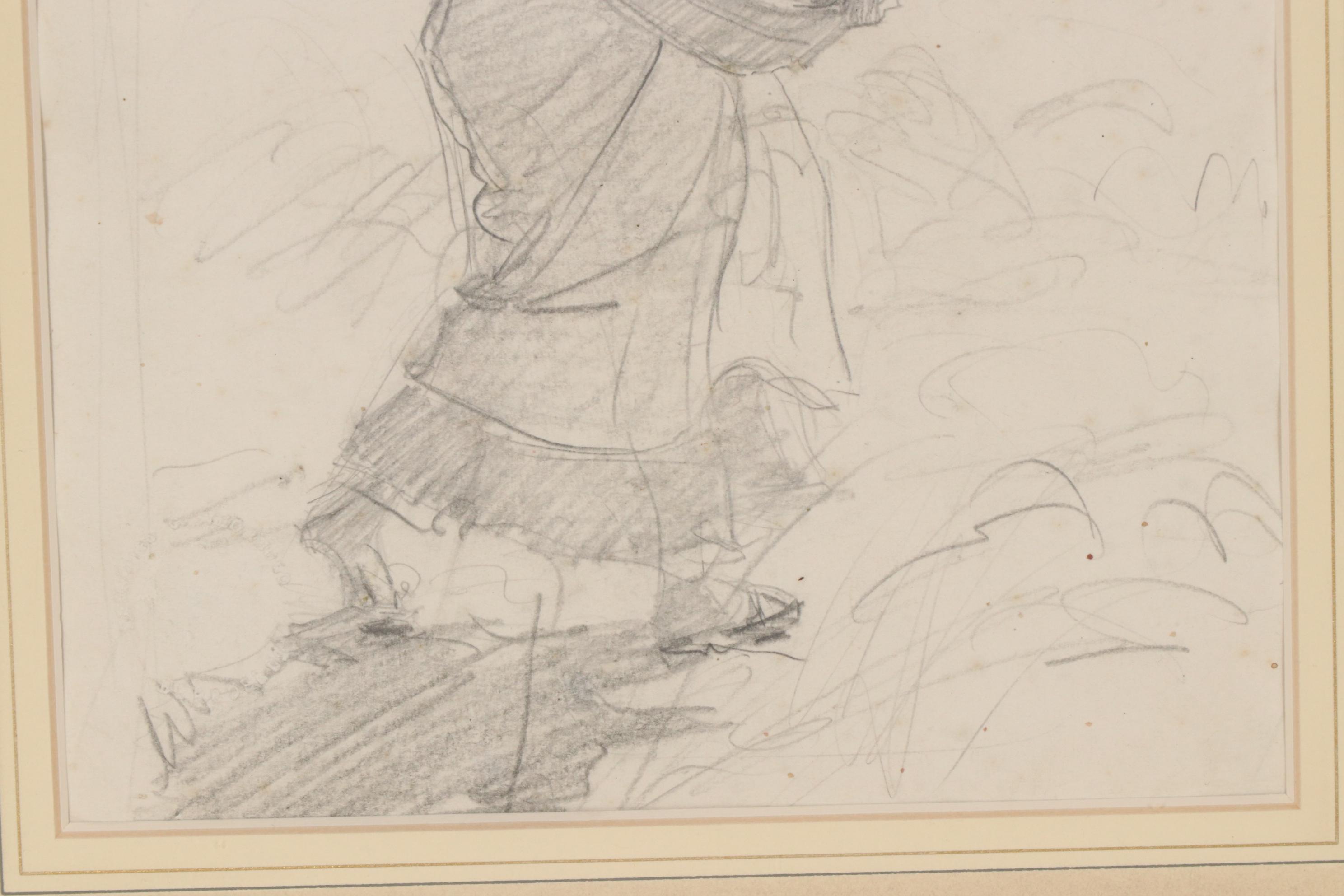 Drawing of Girl with Basket Attributed to Fernando Amorsolo y Cueto
