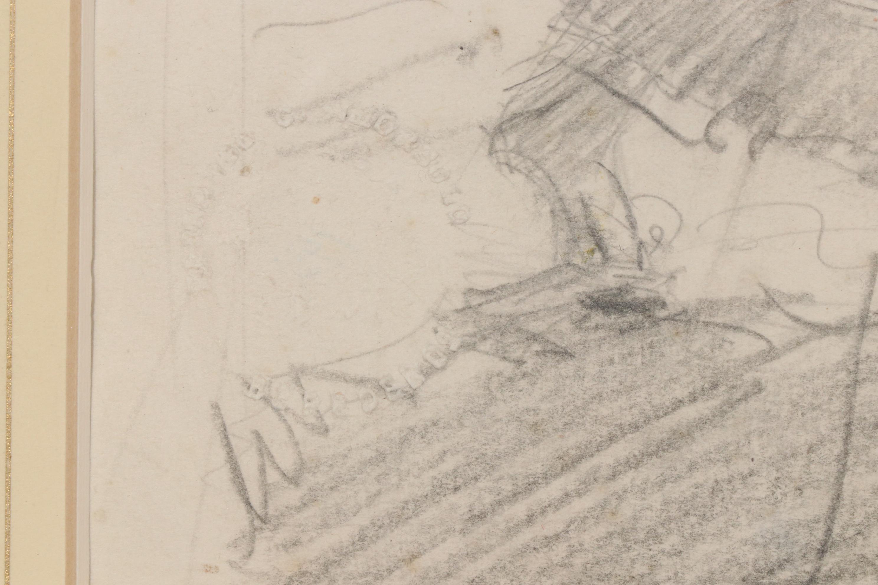 Drawing of Girl with Basket Attributed to Fernando Amorsolo y Cueto