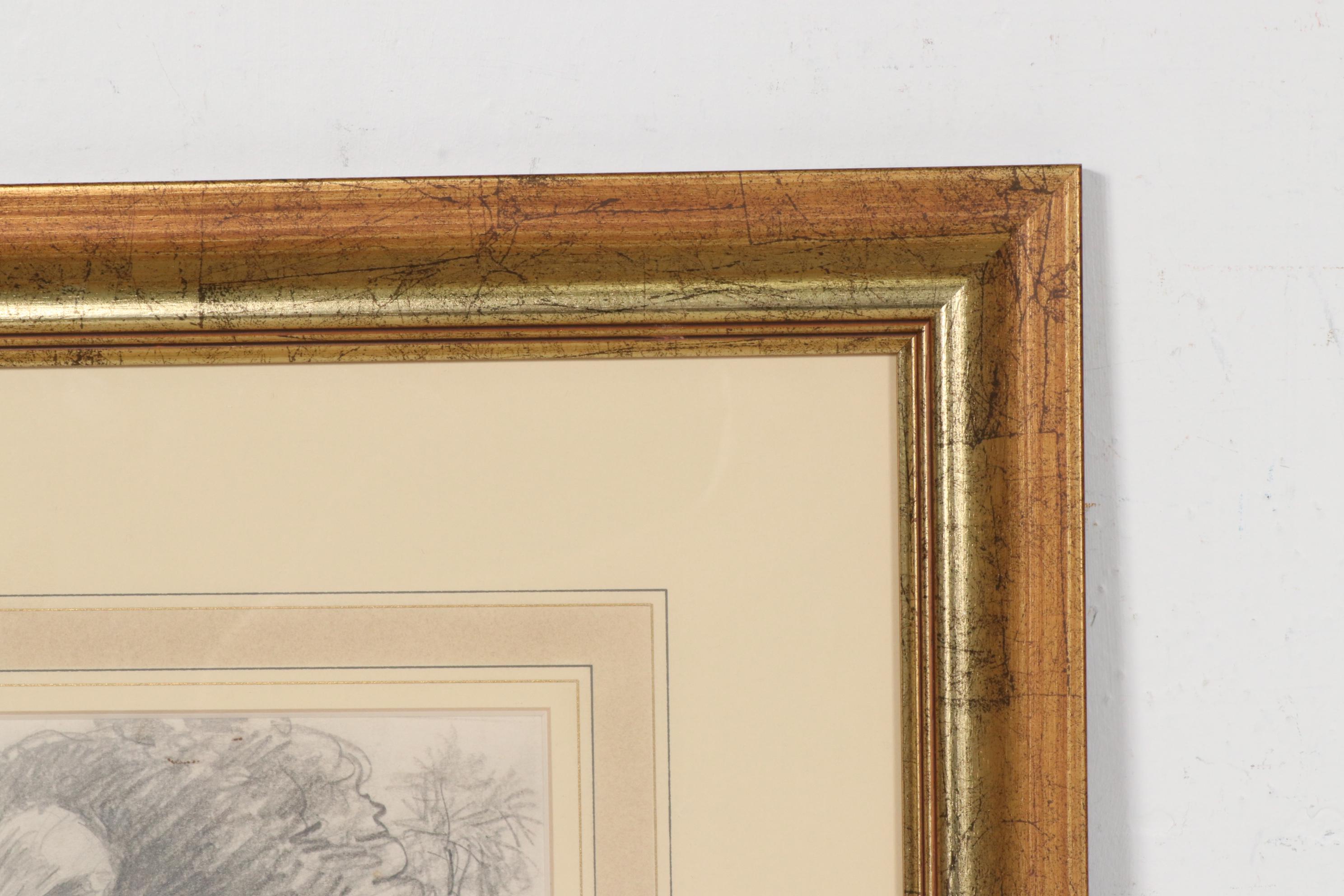 Drawing of Girl with Basket Attributed to Fernando Amorsolo y Cueto