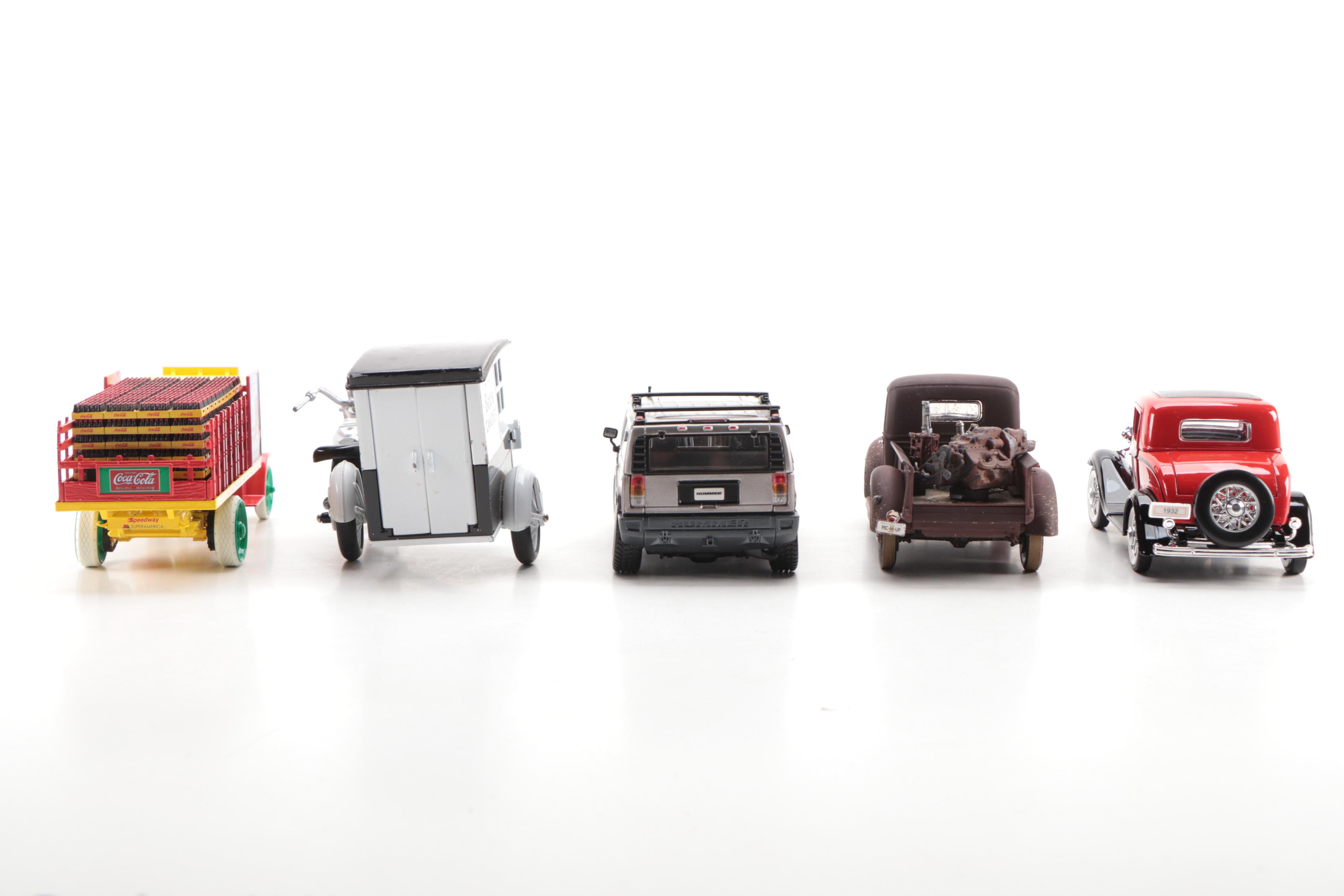 Coca-Cola Delivery Truck, See's Candies Motor Wagon, and Ford Coupe Models