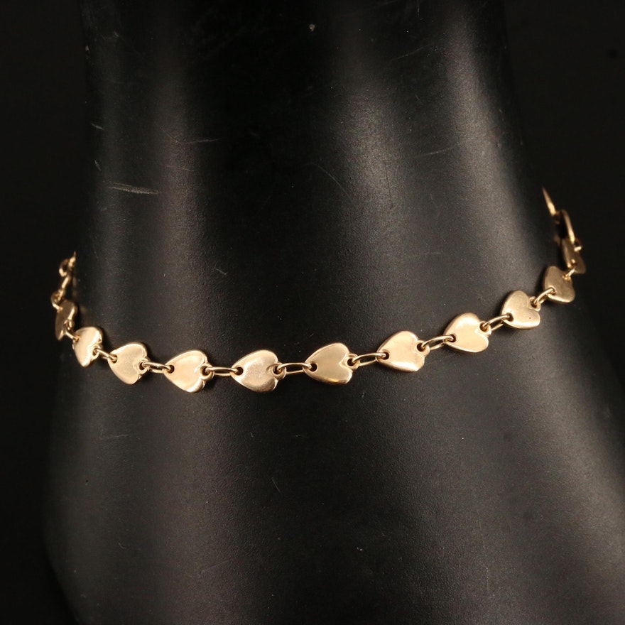 14K Heart Link Bracelet