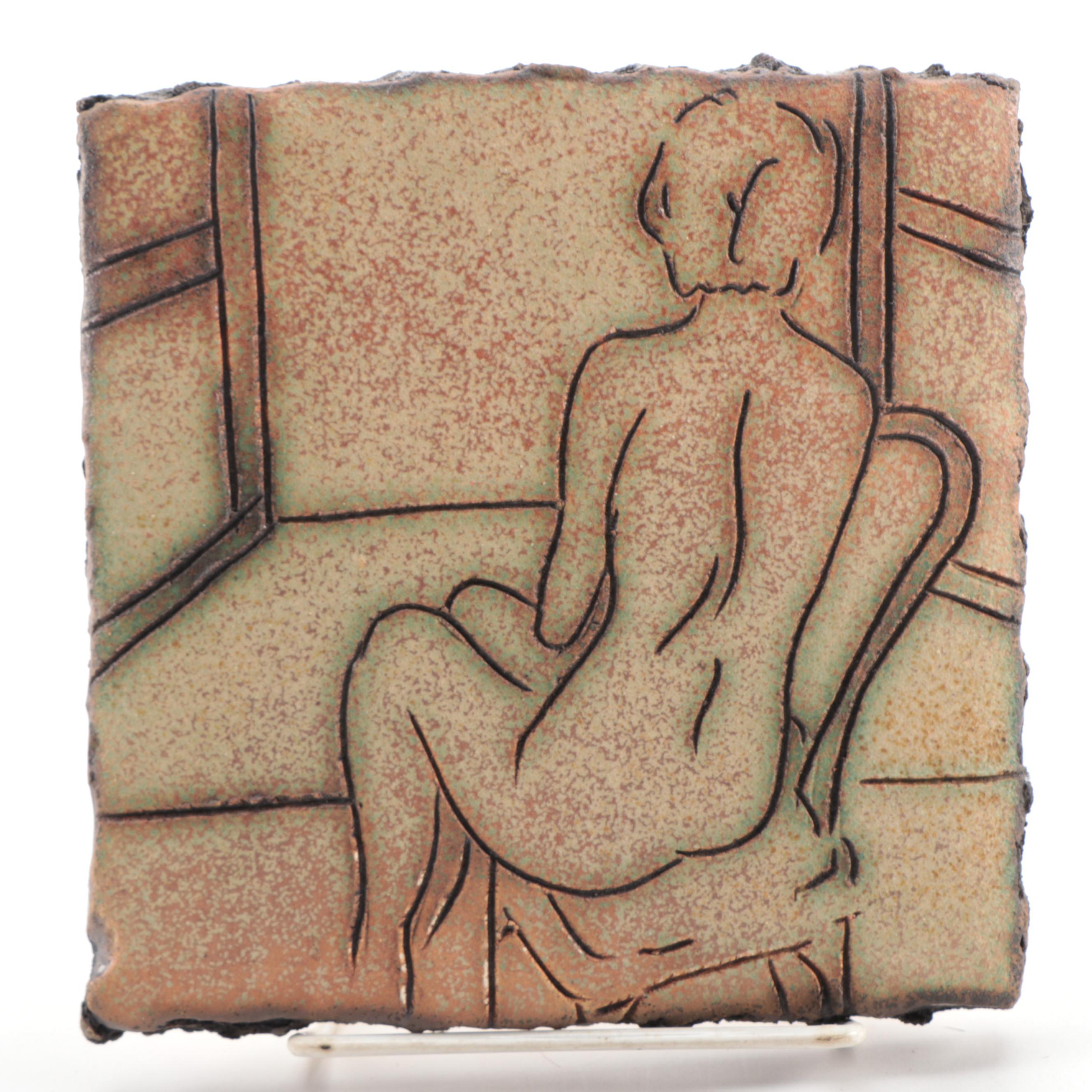 W. Mitch Yung Ceramic Sgraffito Tiles Depicting Nude Figures