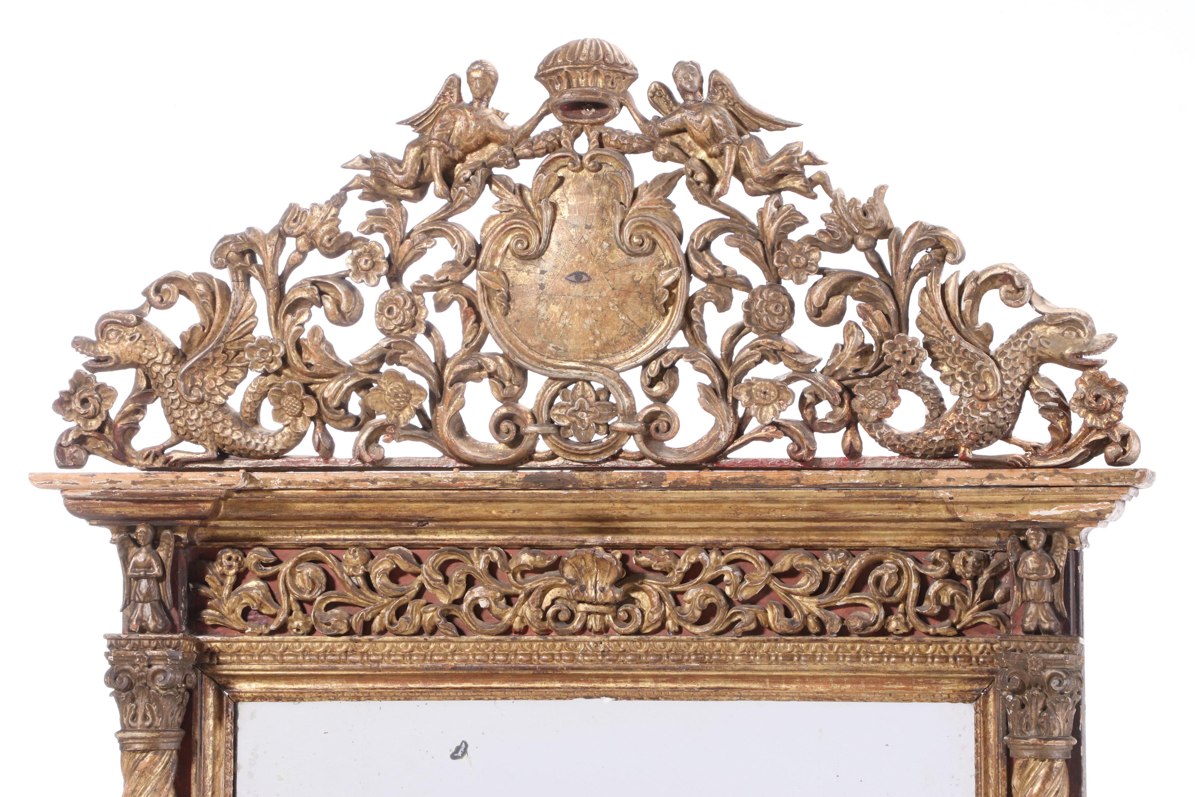 Portuguese Baroque "Eye of Providence" Giltwood Mirror, Circa 1780