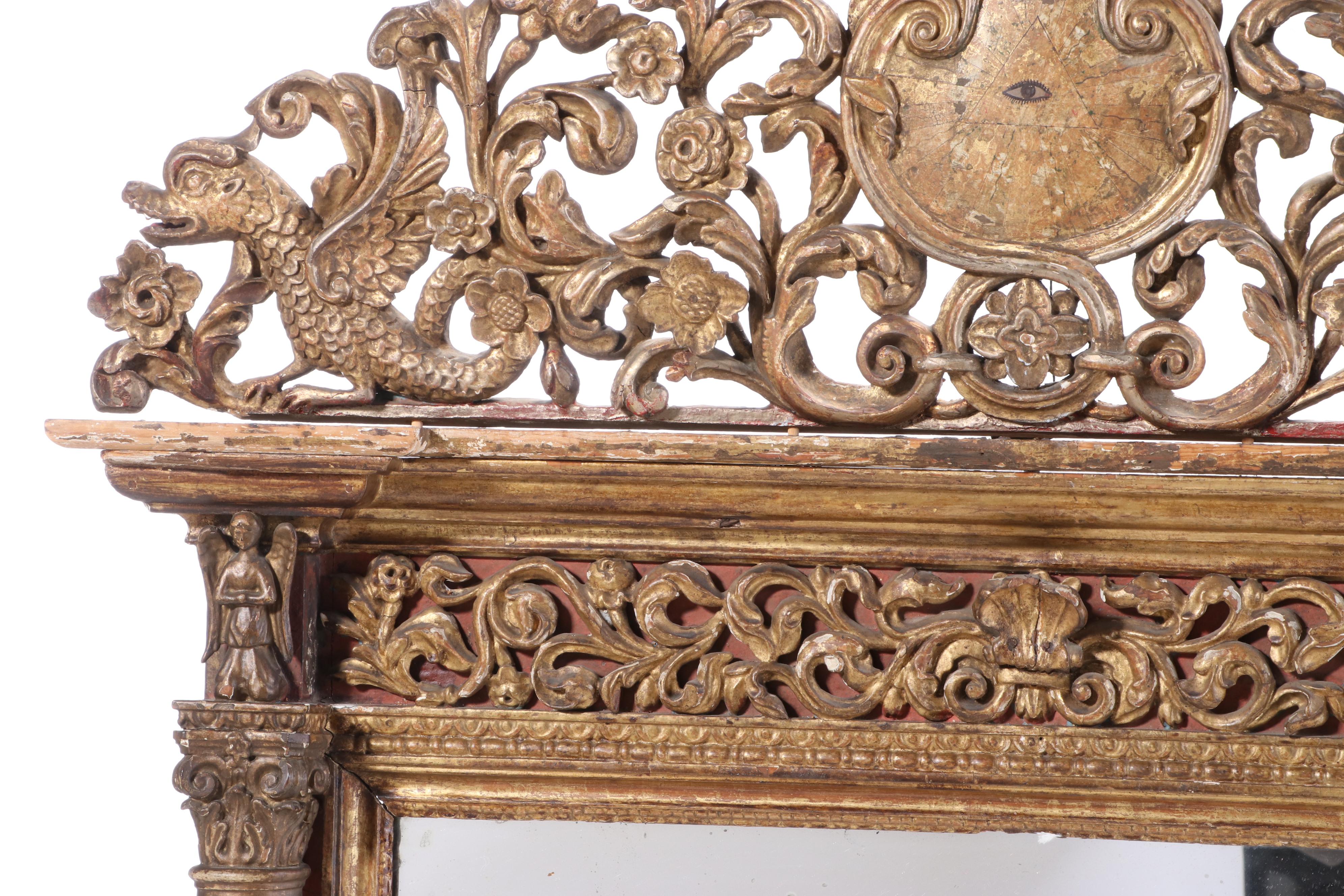 Portuguese Baroque "Eye of Providence" Giltwood Mirror, Circa 1780