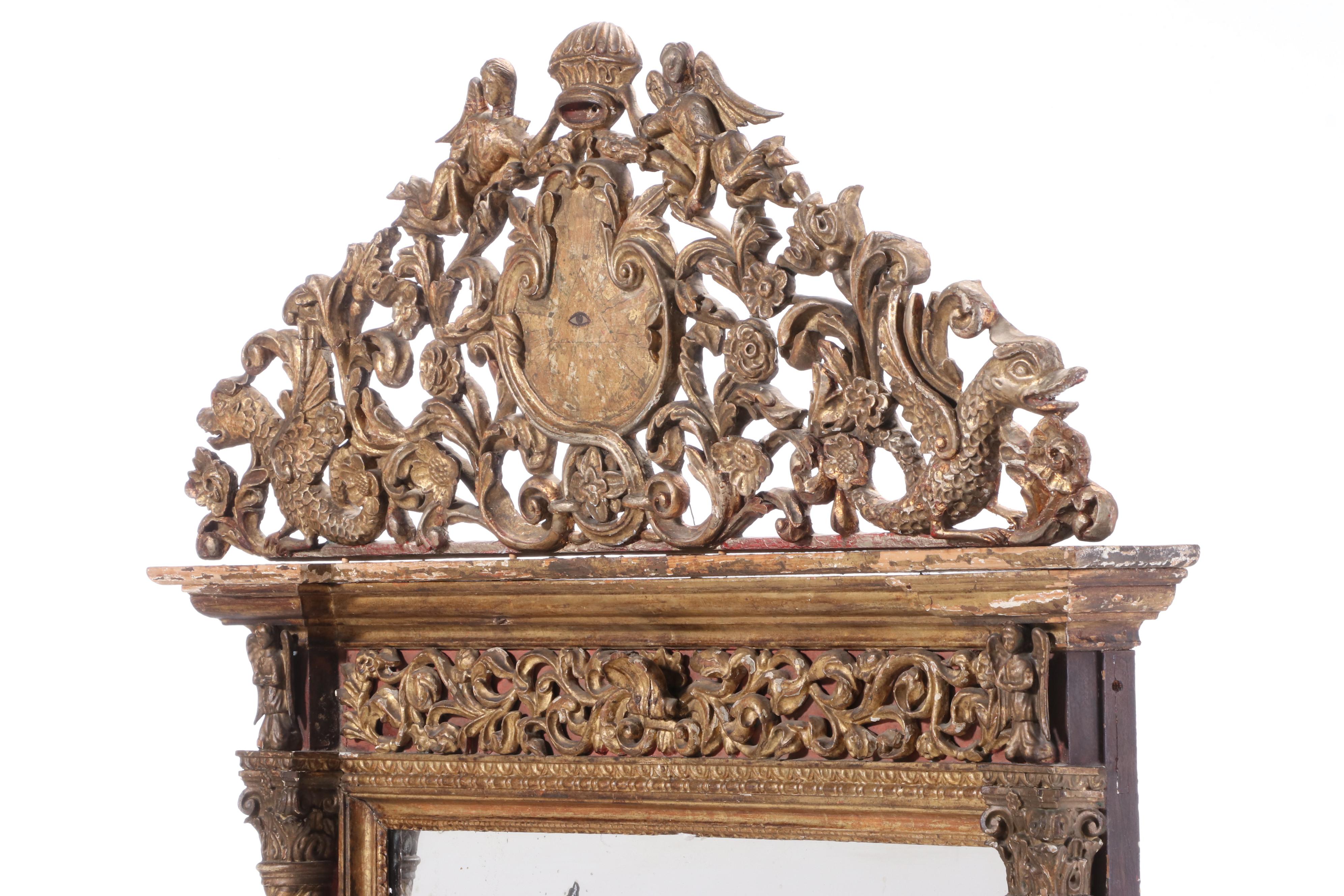 Portuguese Baroque "Eye of Providence" Giltwood Mirror, Circa 1780