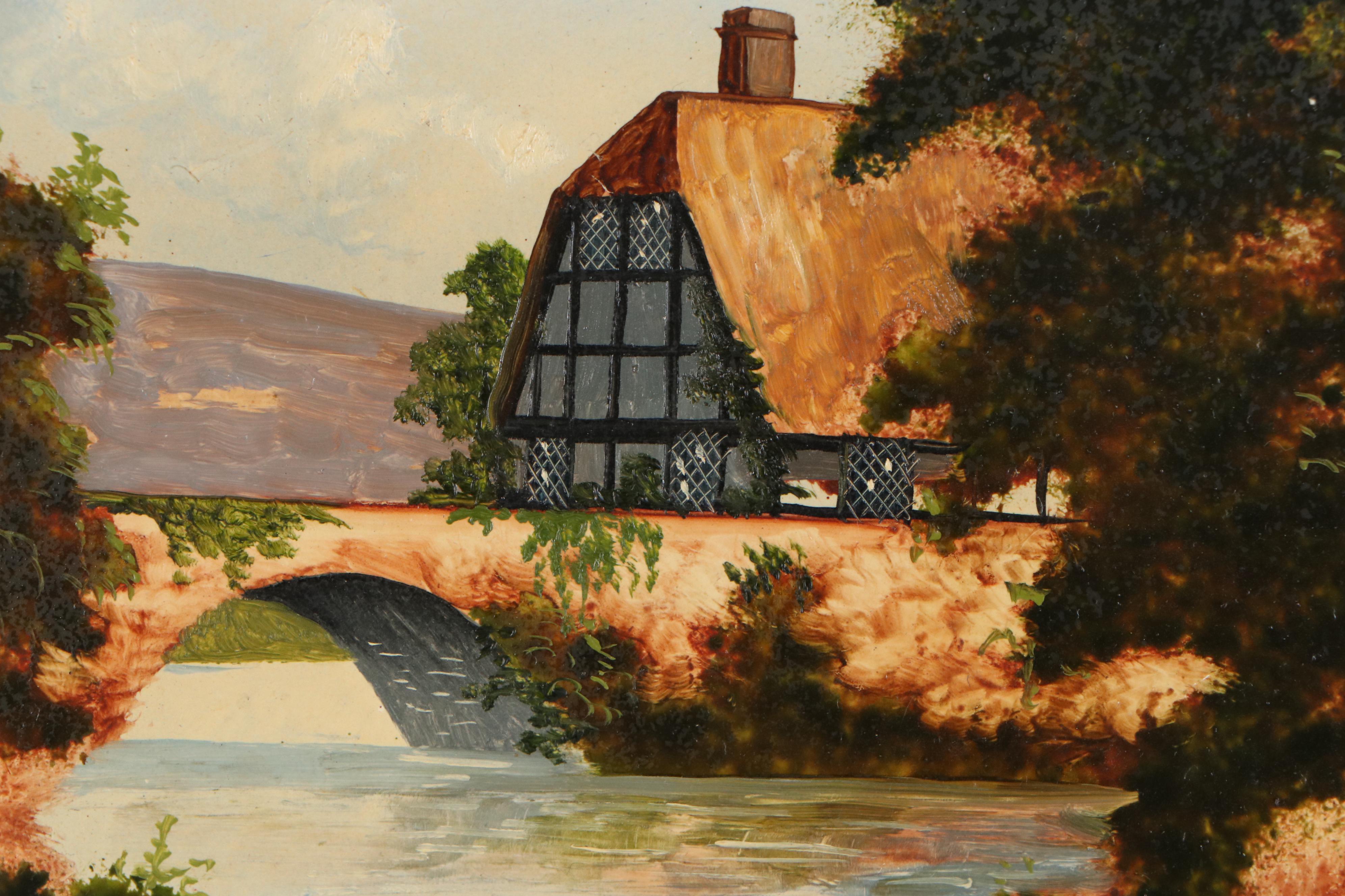 Robert J. Hall Miniature Oil Painting "Bridge over the Avon near Bristol"