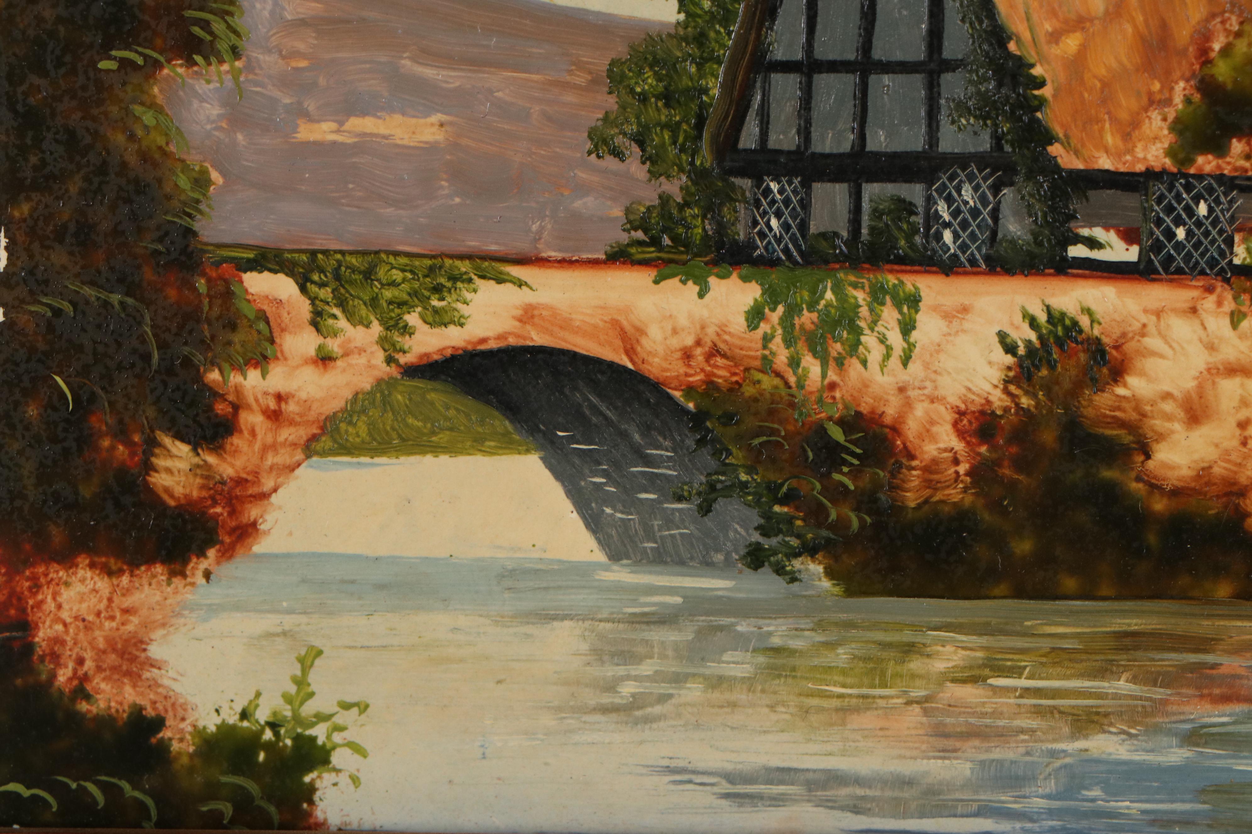 Robert J. Hall Miniature Oil Painting "Bridge over the Avon near Bristol"