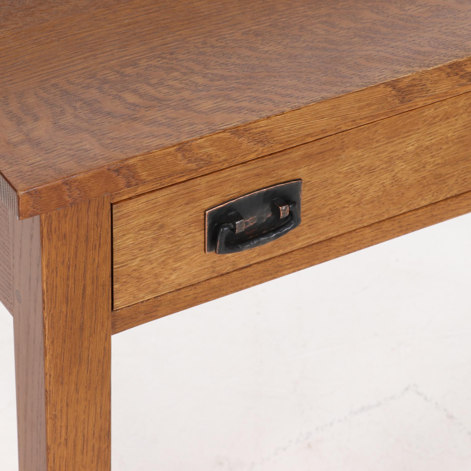 Stickley Craftsman Style Oak Computer Desk and Leather Upholstered Office Chair