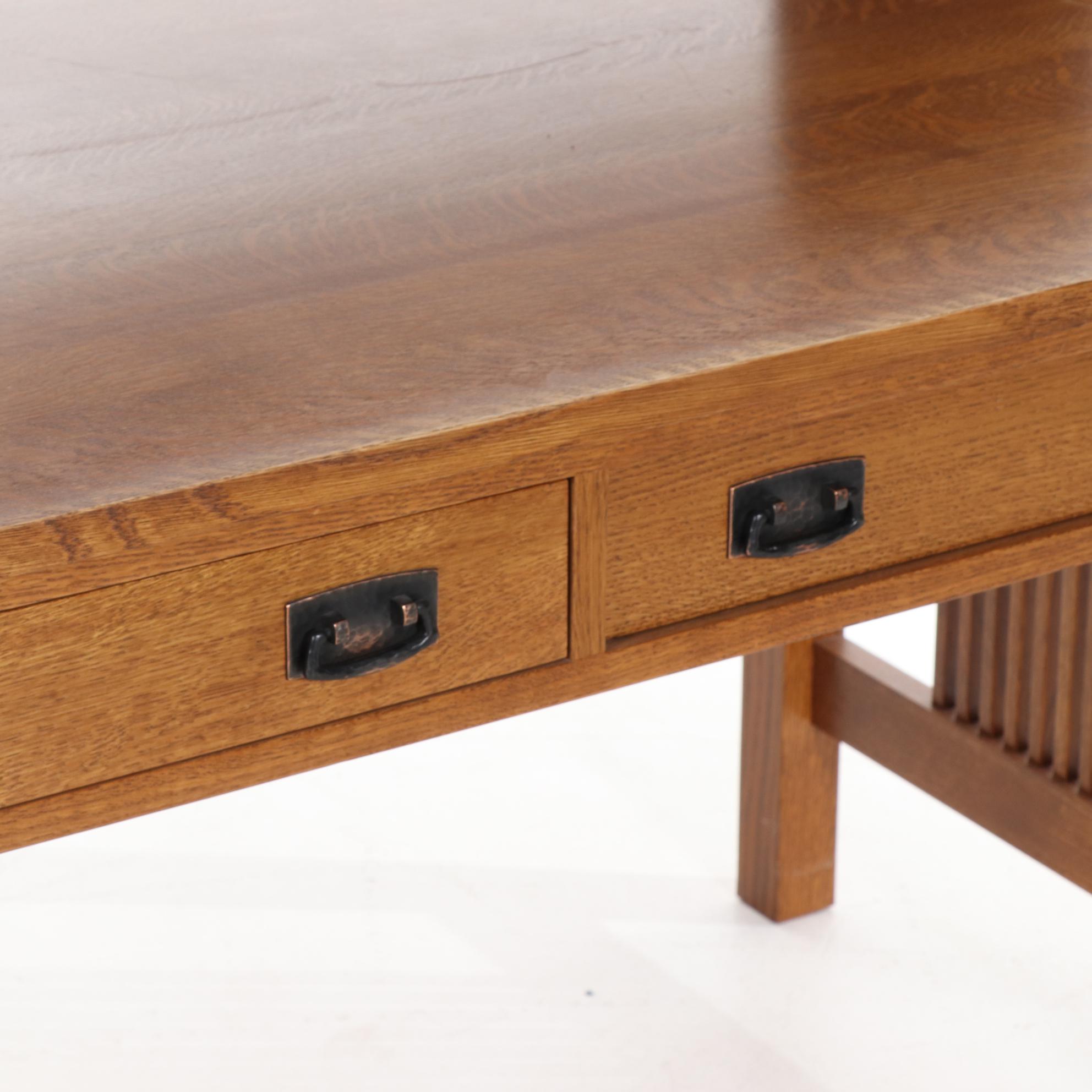 Stickley Craftsman Style Oak Computer Desk and Leather Upholstered Office Chair