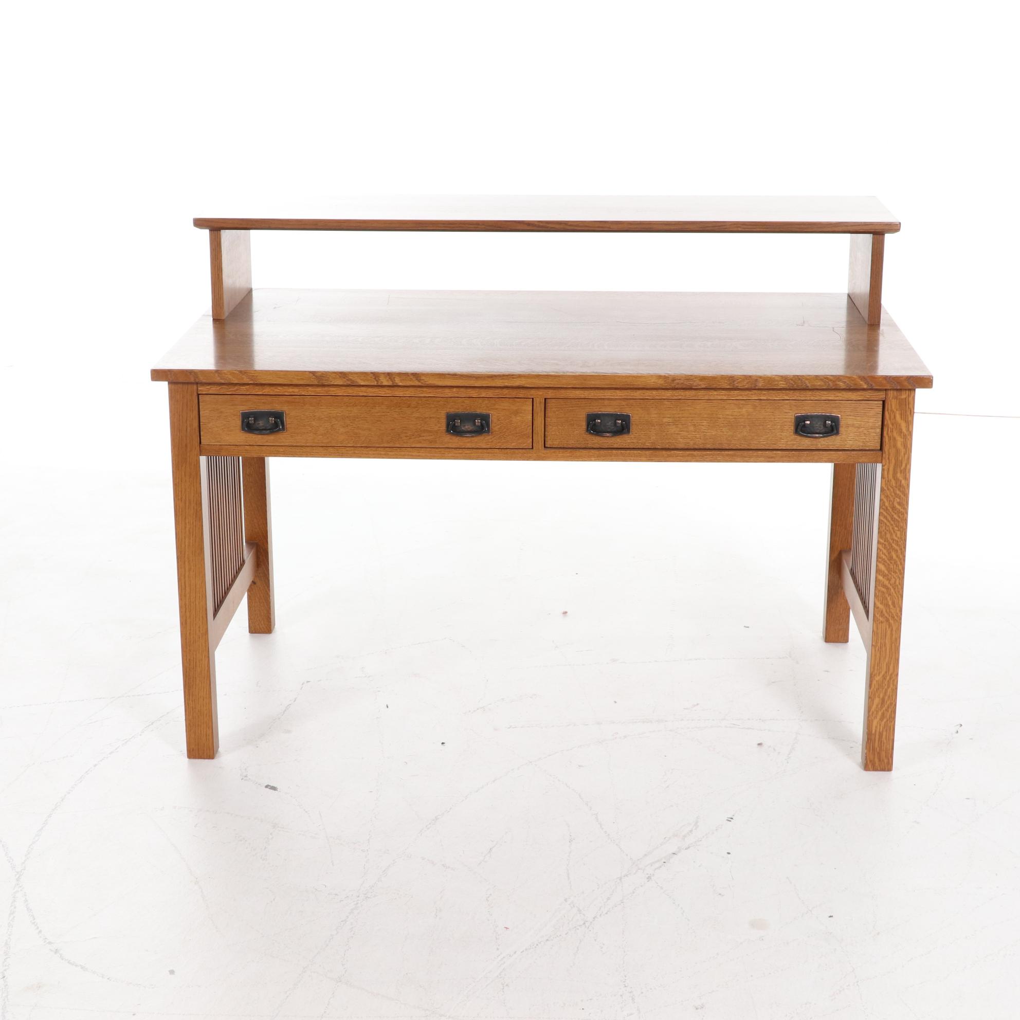 Stickley Craftsman Style Oak Computer Desk and Leather Upholstered Office Chair