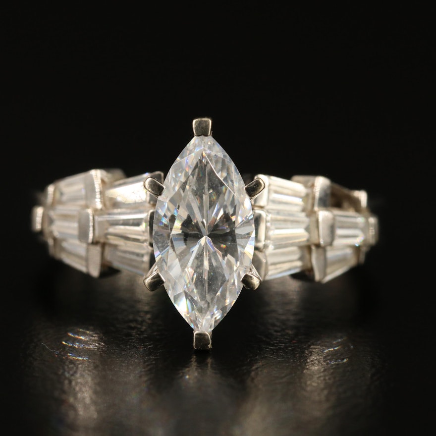 14K Cubic Zirconia Ring Featuring Marquise Cut Center