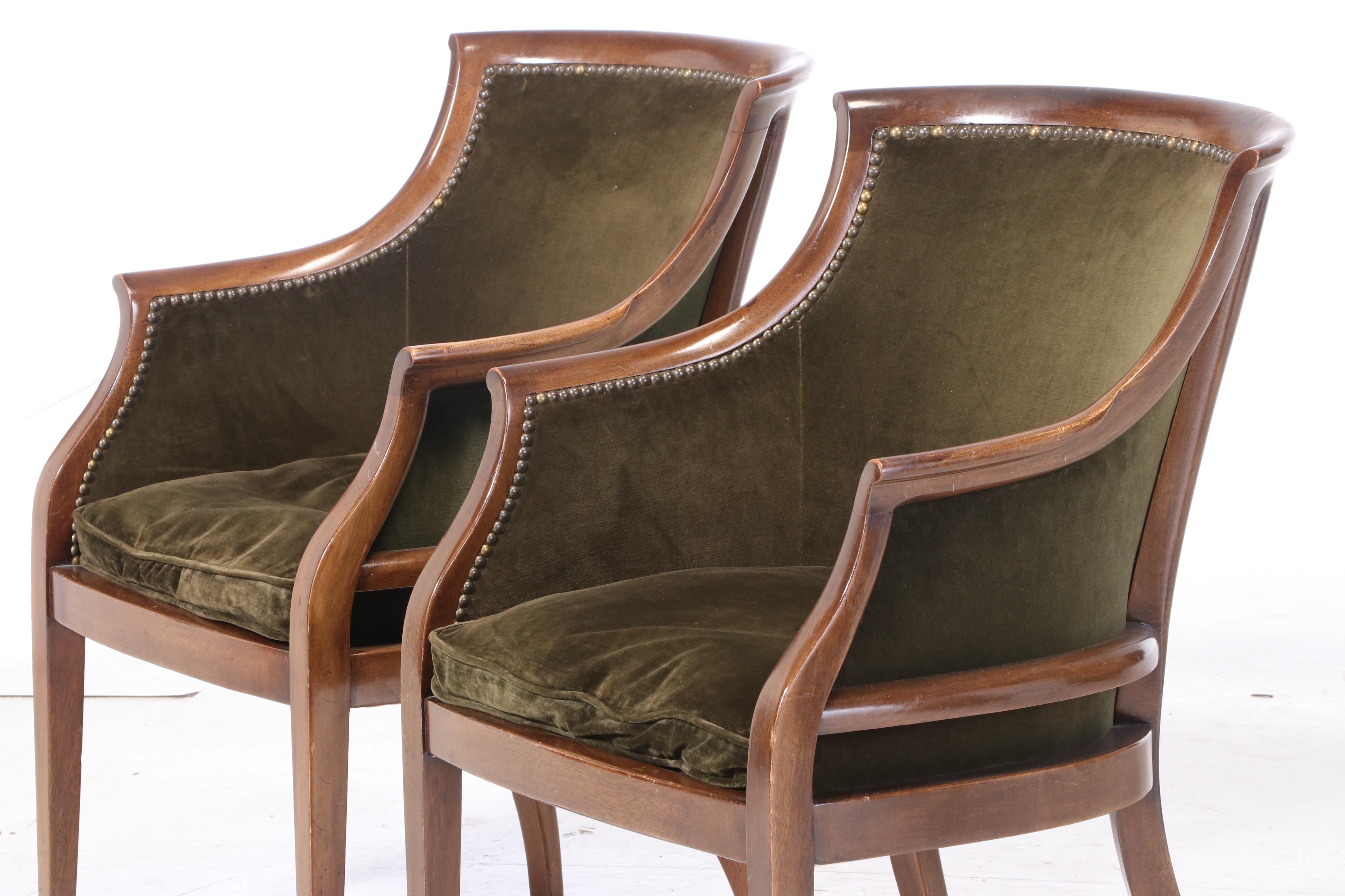 Pair of Velvet-Upholstered Mahogany Tub Chairs, 20th Century