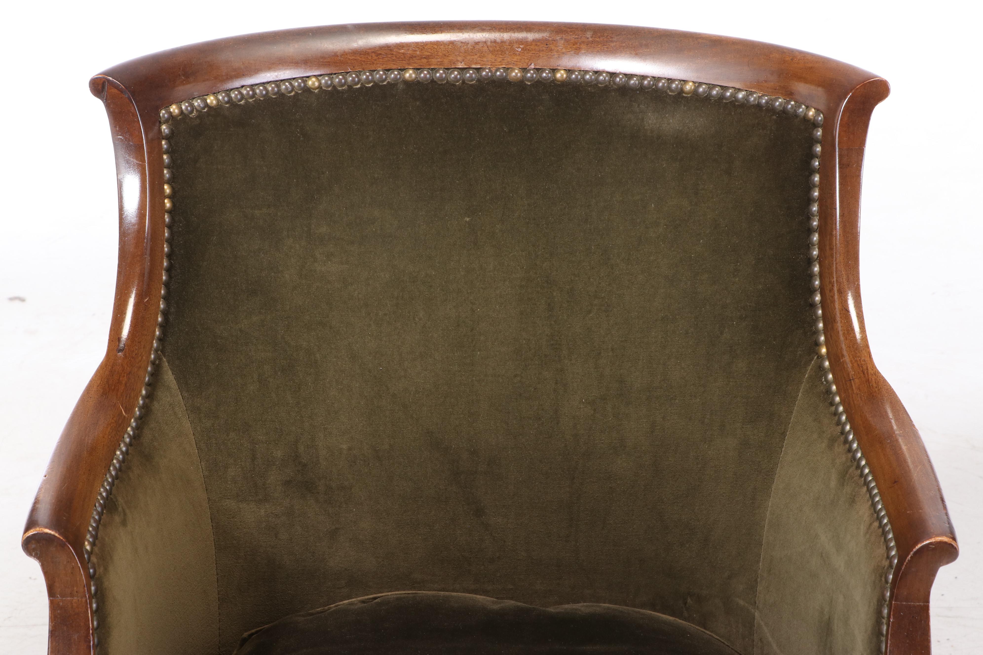 Pair of Velvet-Upholstered Mahogany Tub Chairs, 20th Century