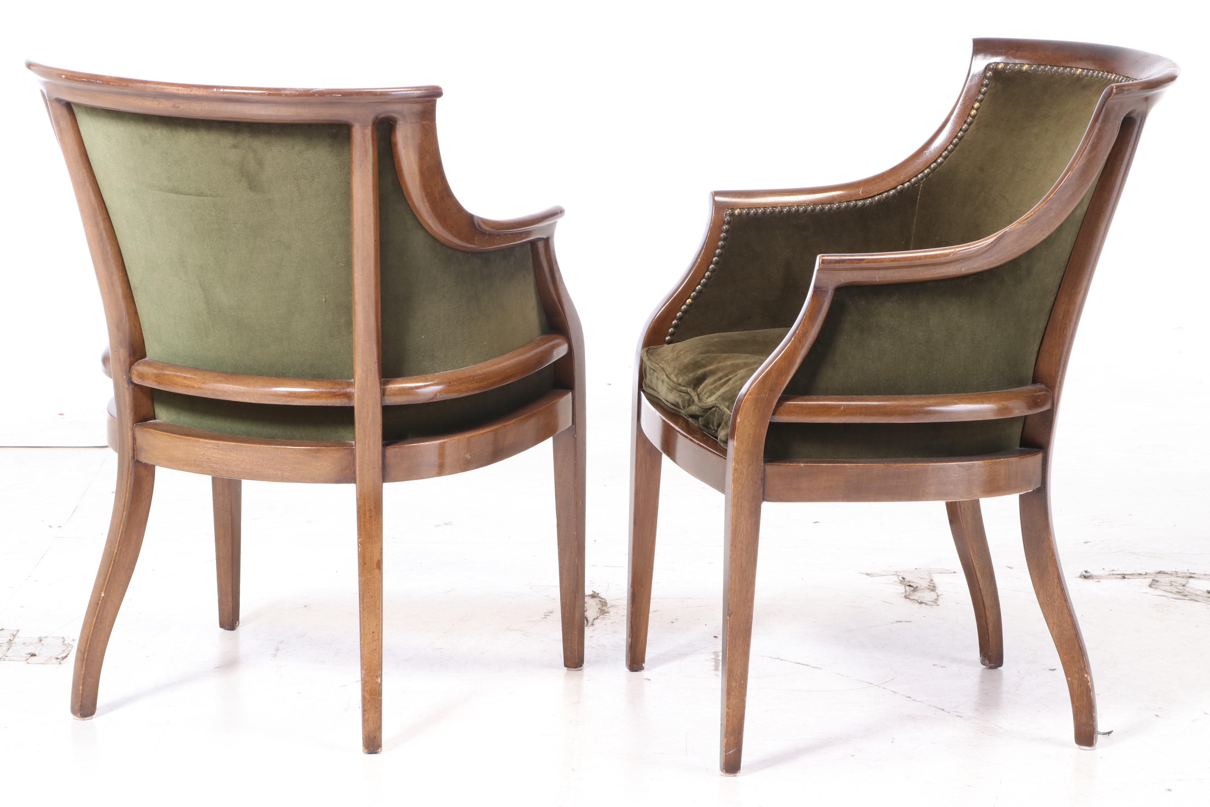 Pair of Velvet-Upholstered Mahogany Tub Chairs, 20th Century