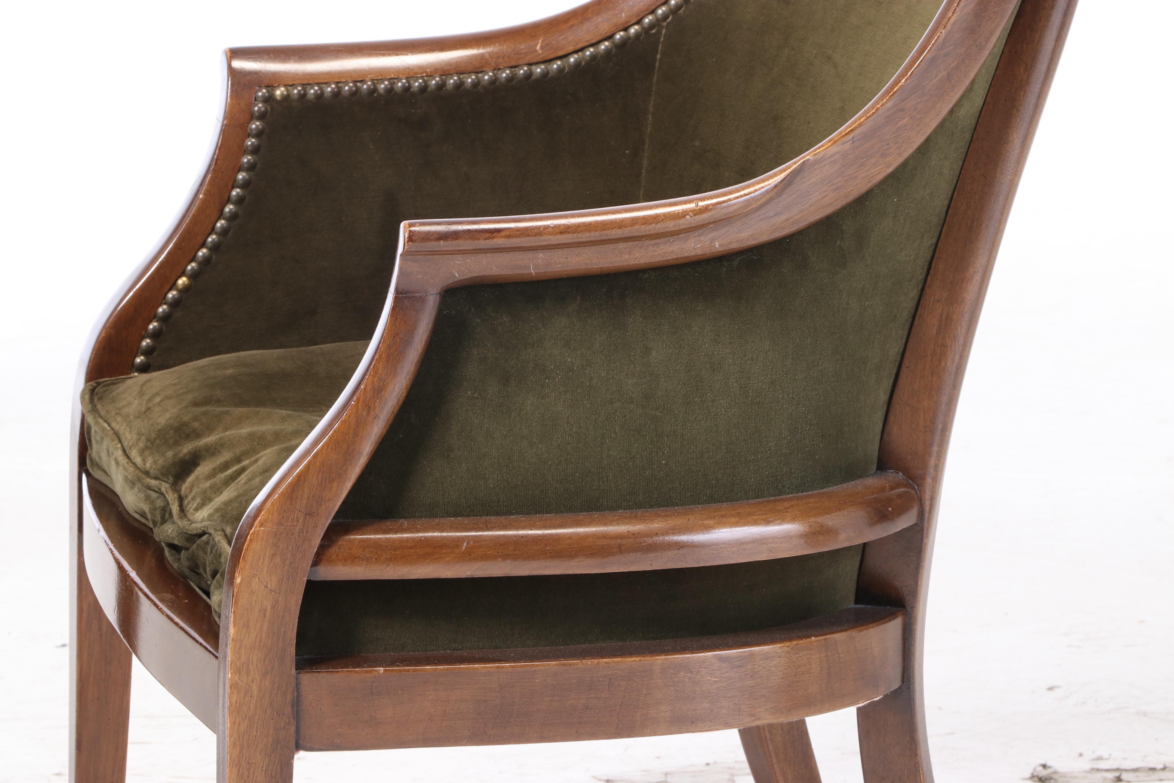 Pair of Velvet-Upholstered Mahogany Tub Chairs, 20th Century