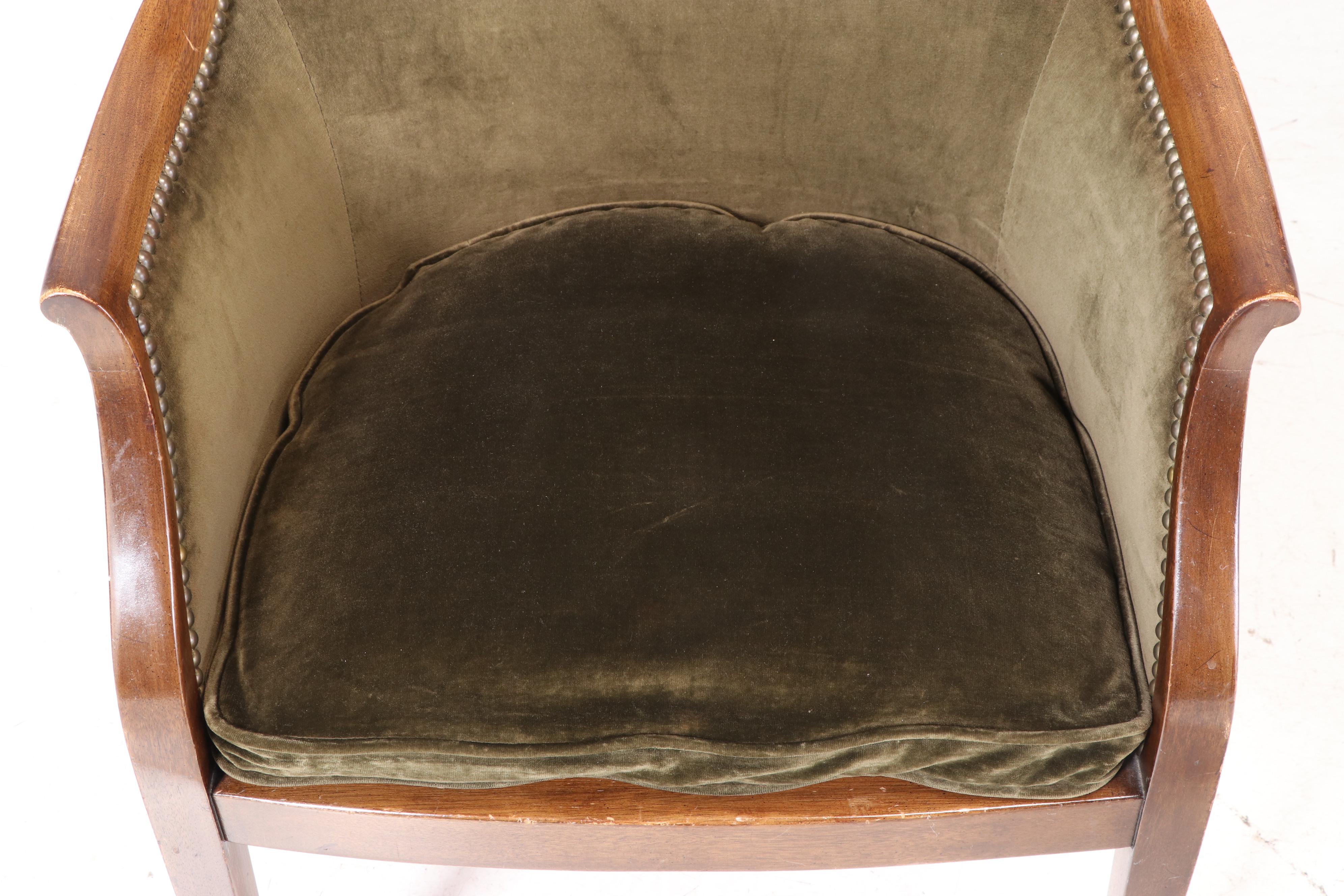 Pair of Velvet-Upholstered Mahogany Tub Chairs, 20th Century
