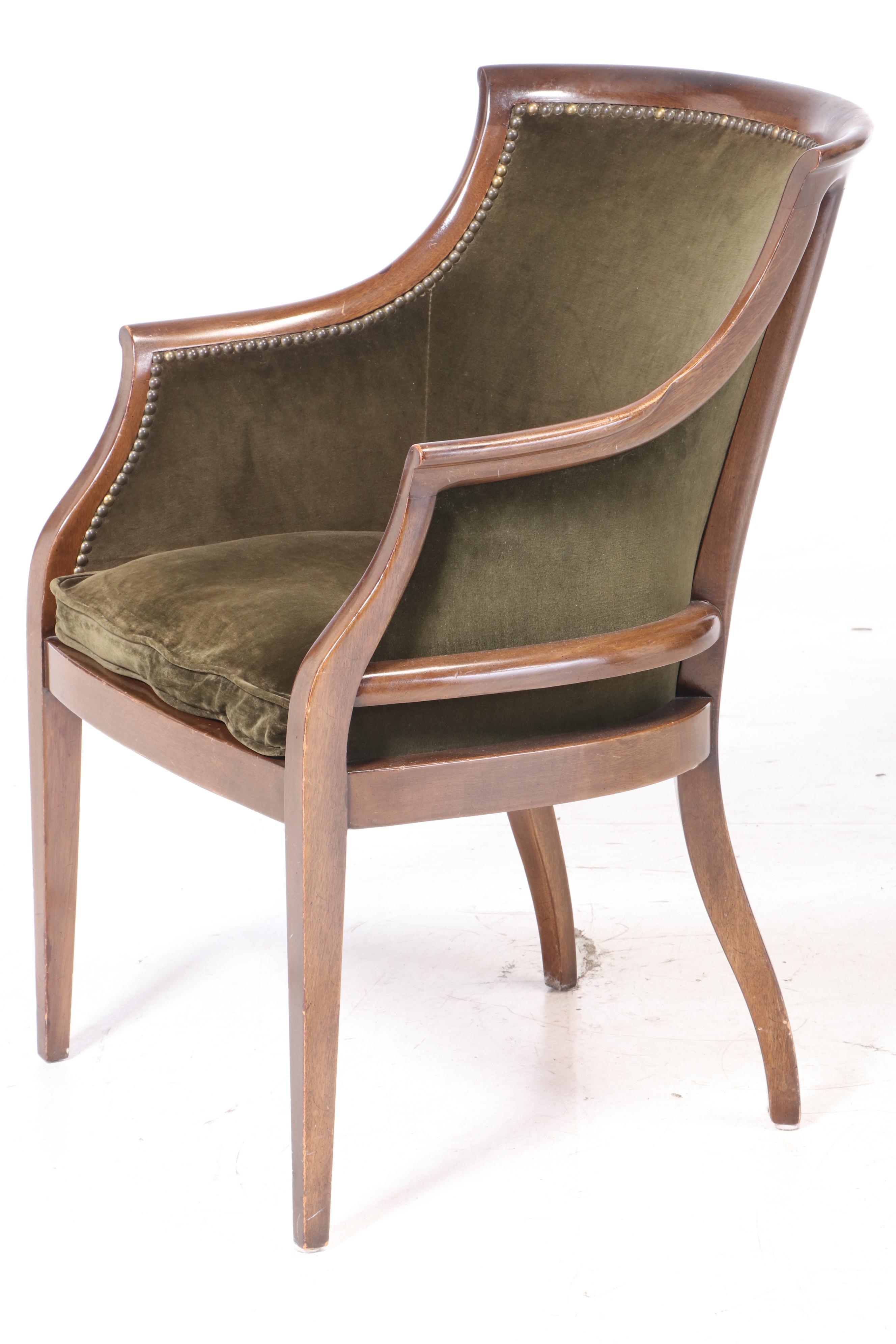 Pair of Velvet-Upholstered Mahogany Tub Chairs, 20th Century