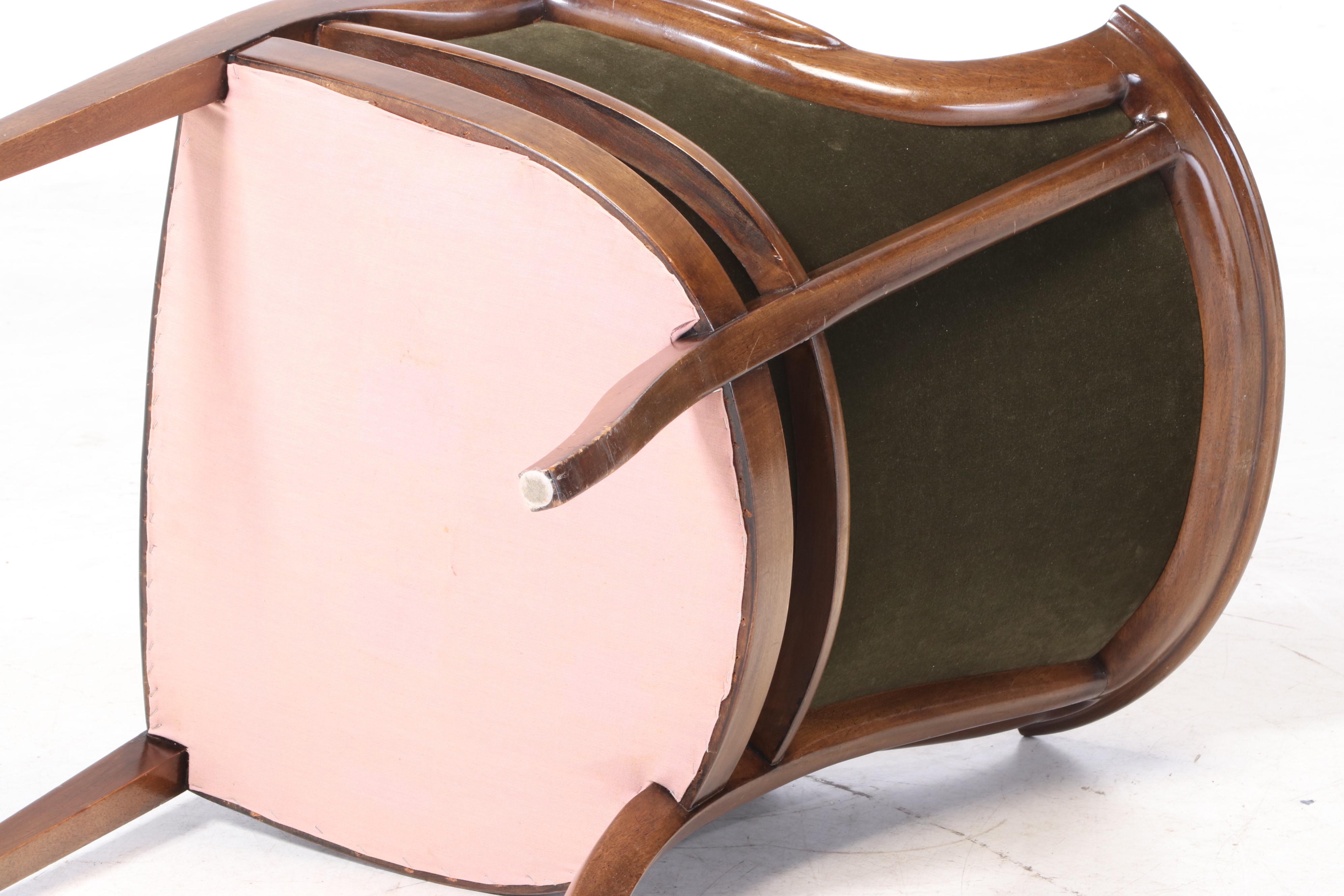 Pair of Velvet-Upholstered Mahogany Tub Chairs, 20th Century