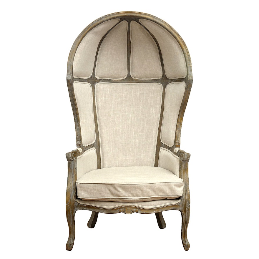 Louis XV Style Linen-Upholstered Bergere Oiseaux