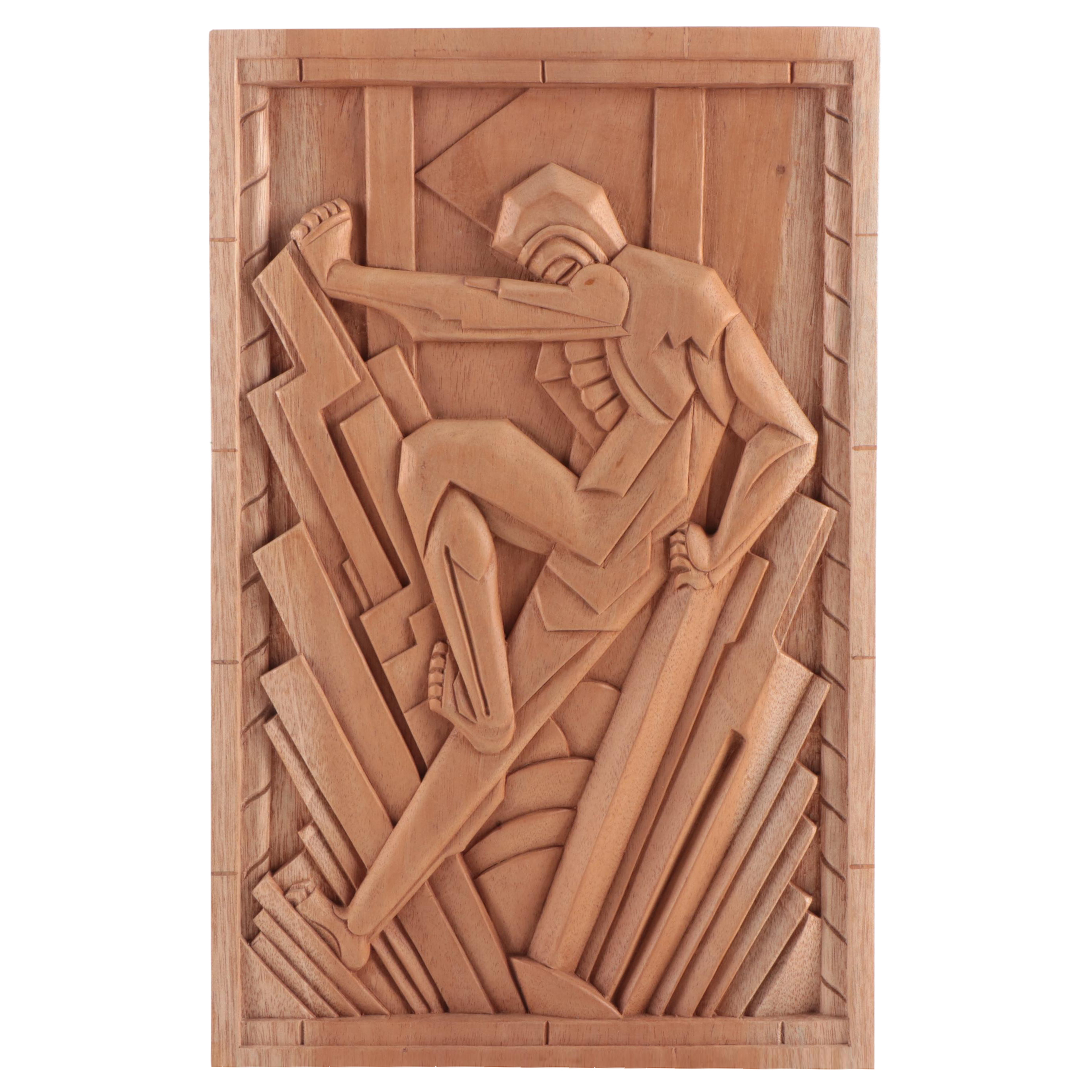 Carved Wood Relief Panel After Rene Paul Chambellan for the Chanin Building