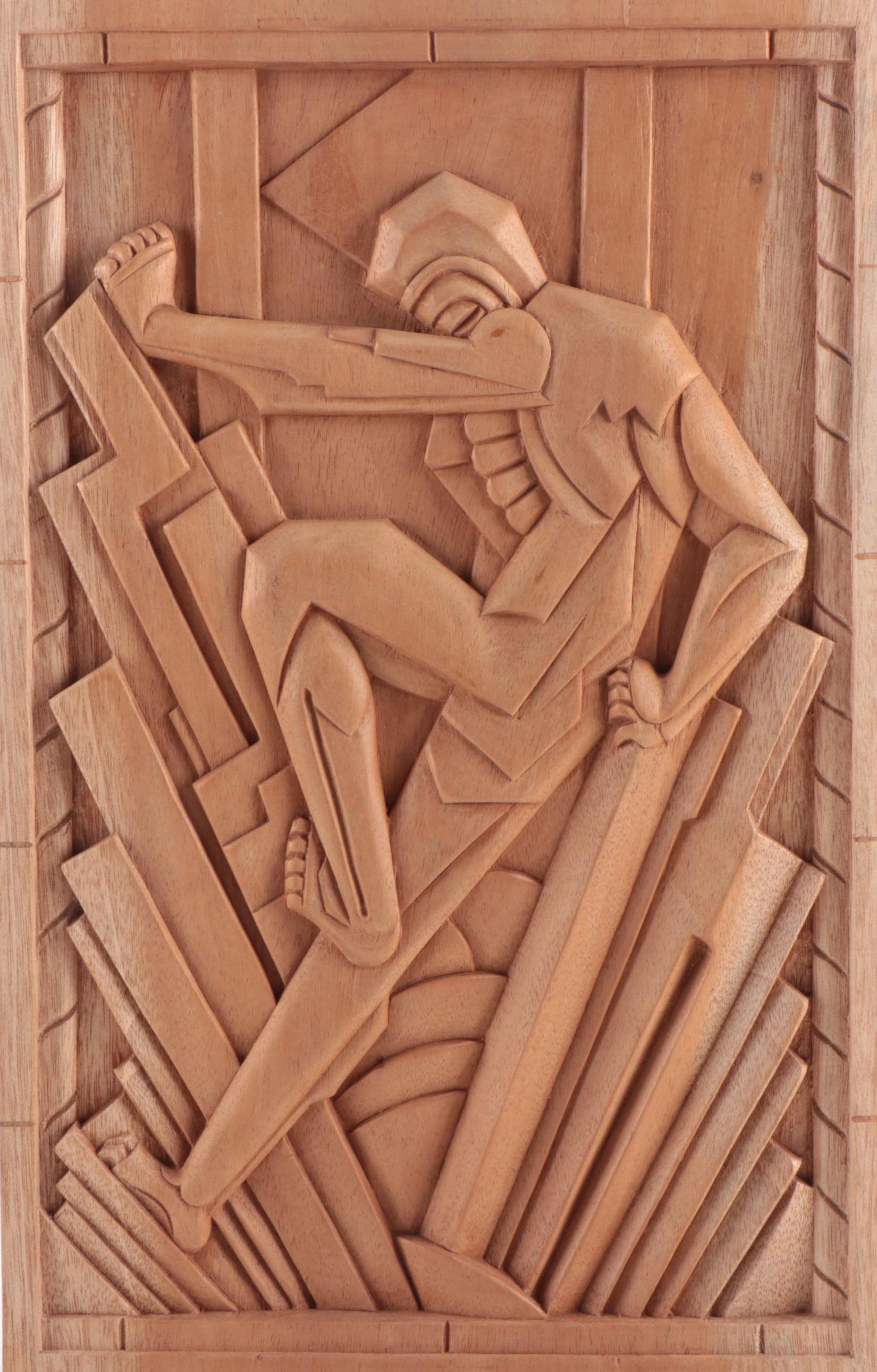Carved Wood Relief Panel After Rene Paul Chambellan for the Chanin Building