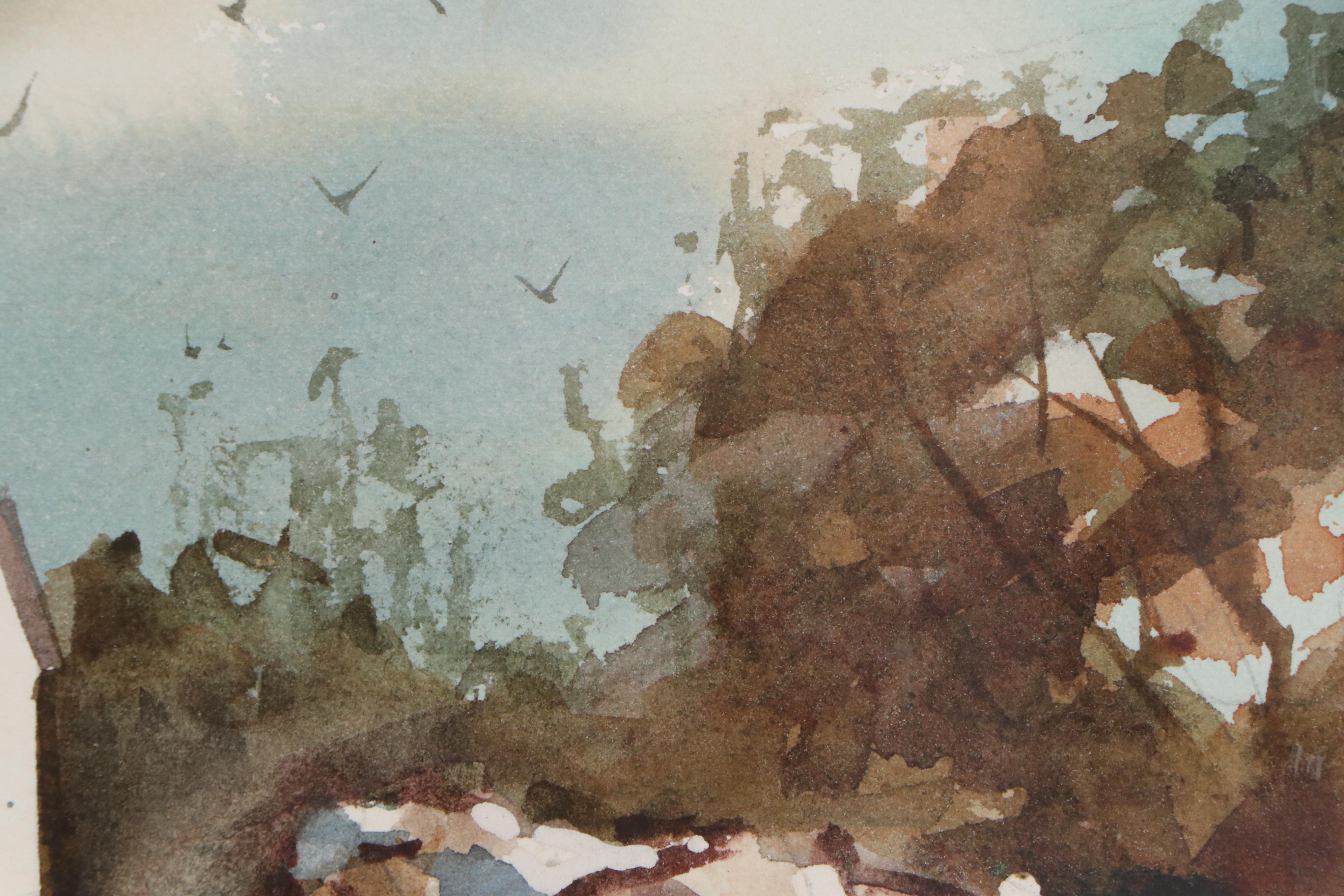 Robert Brubaker Winter Landscape Watercolor Painting, Late 20th Century