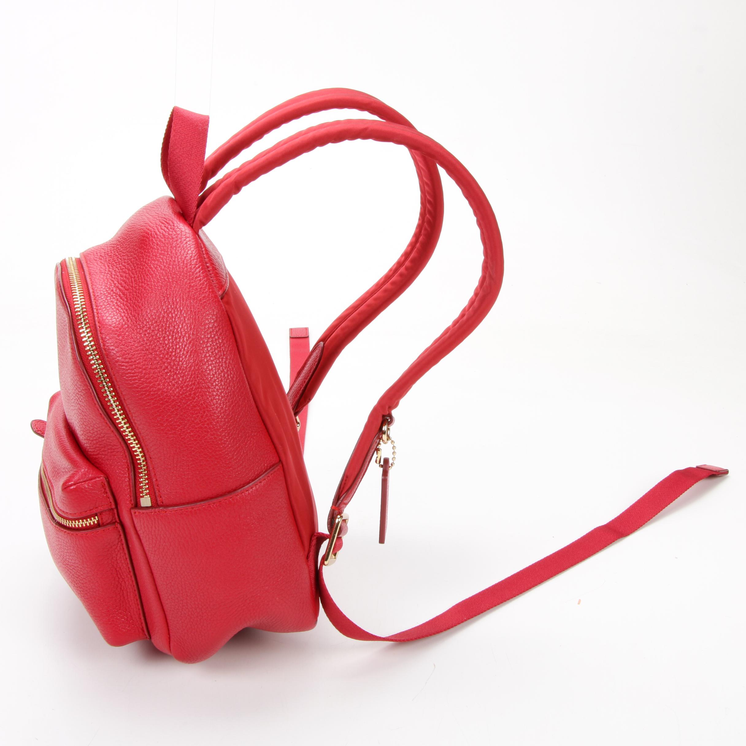 Coach Mini Charlie Backpack in Red Pebbled Leather