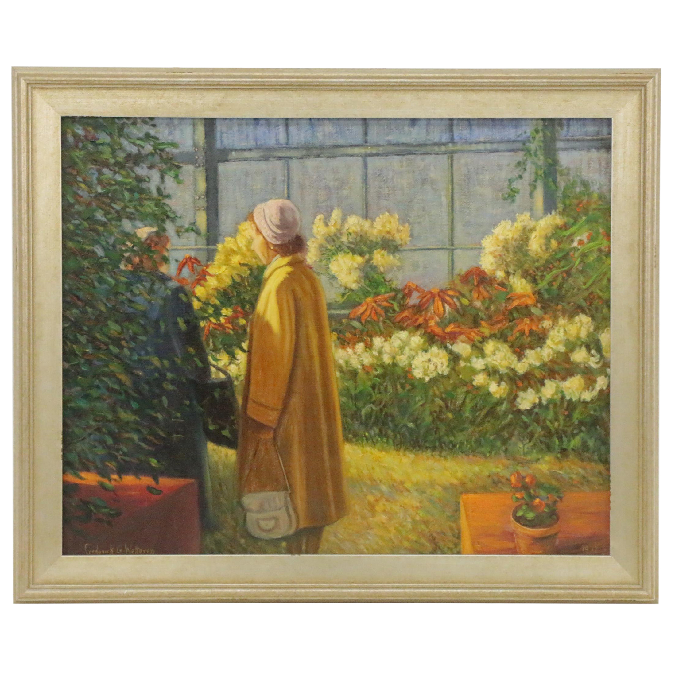 Frederick G. Wetterer Oil Painting "Visit to the Krohn Conservatory", 1957