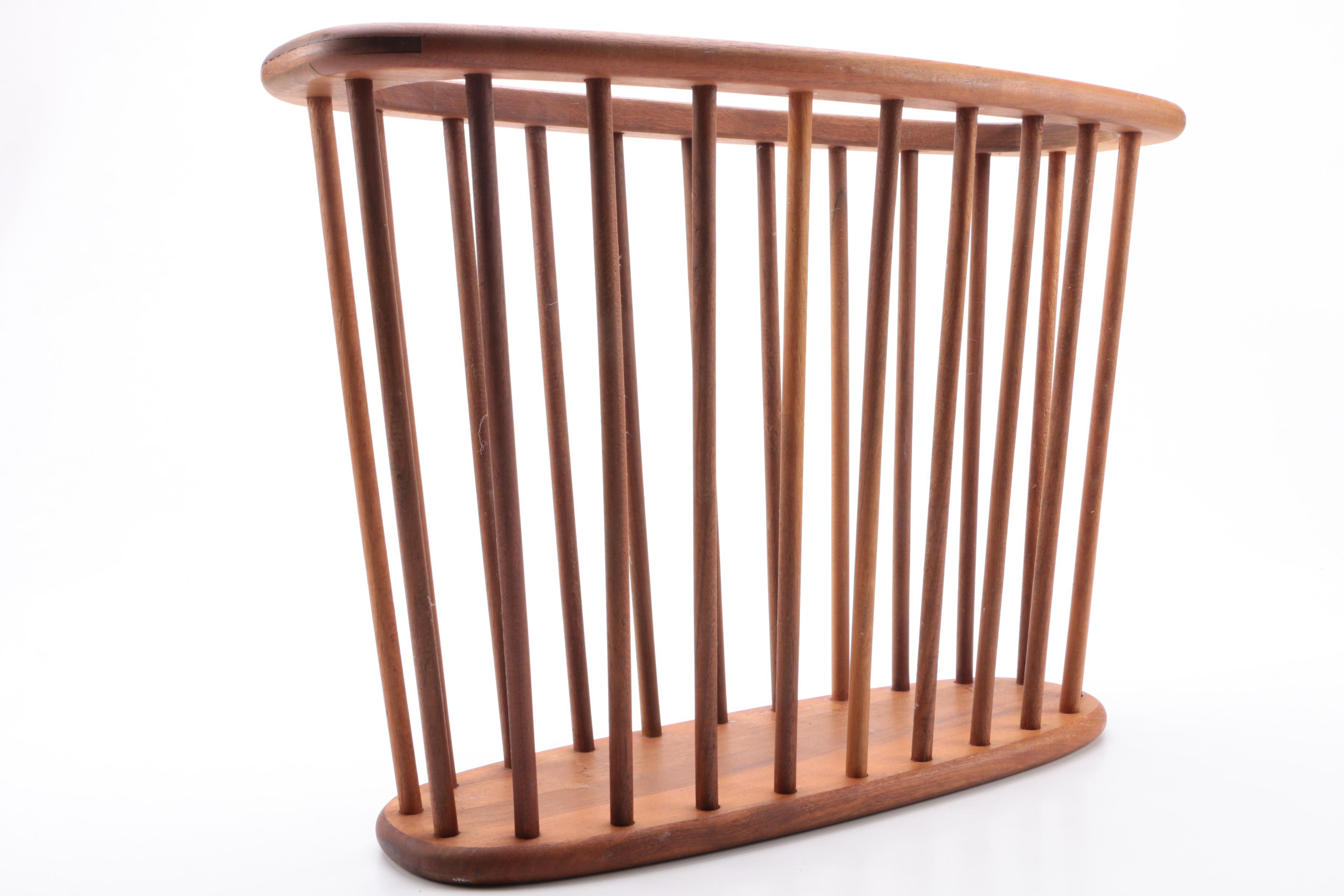 Mid Century Modern Spindle Walnut Magazine Rack