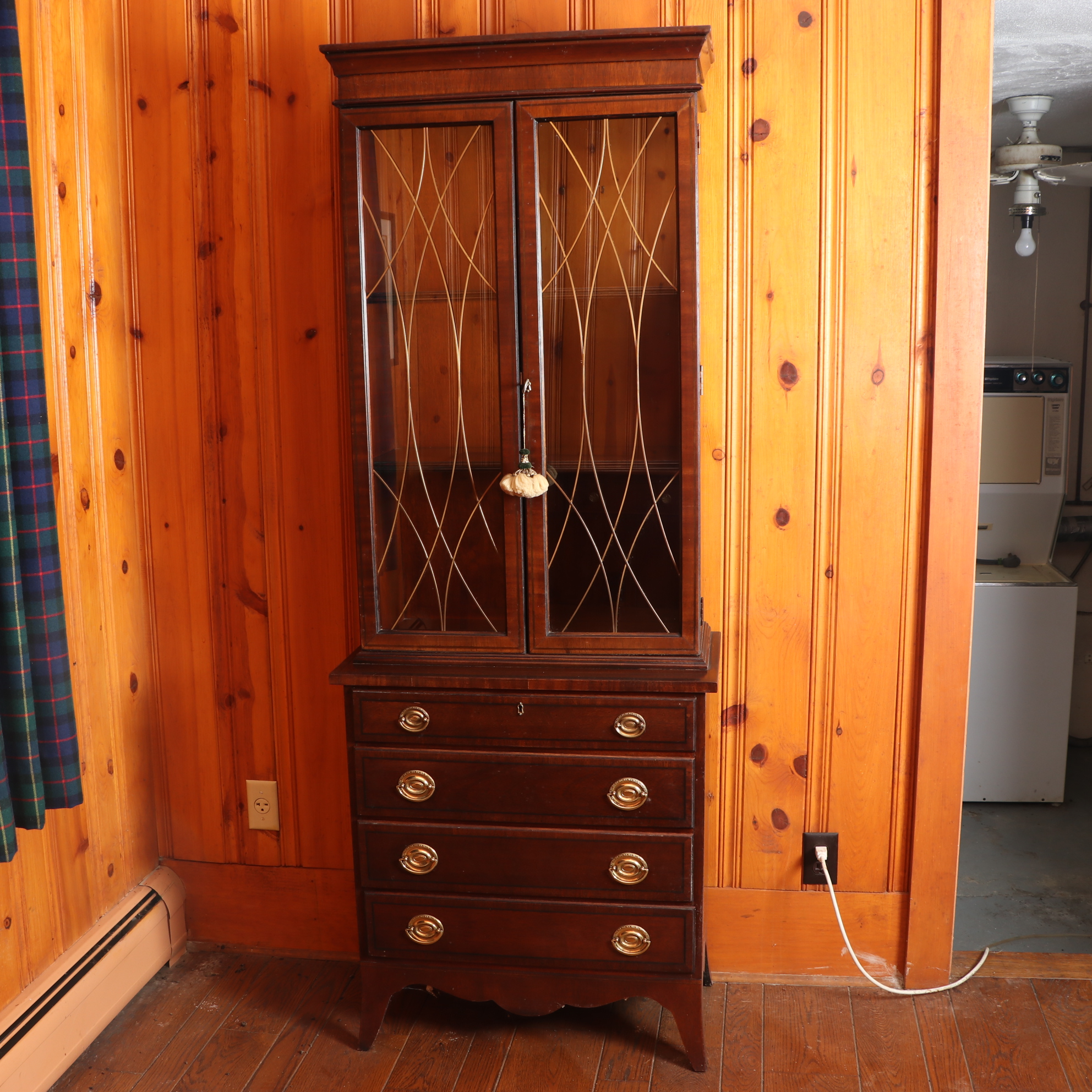 Hepplewhite Style Mahogany Bookcase on Chest, 20th C.