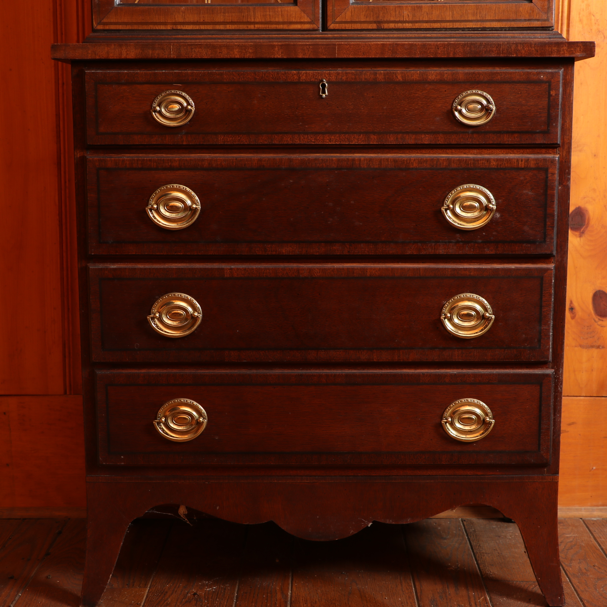 Hepplewhite Style Mahogany Bookcase on Chest, 20th C.