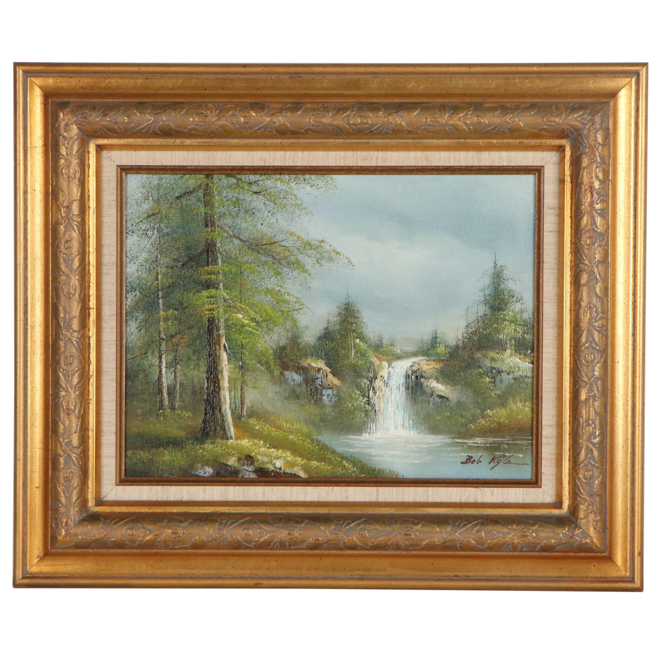 Bob Kyle Oil Painting of Forest Waterfall, Mid to Late 20th Century