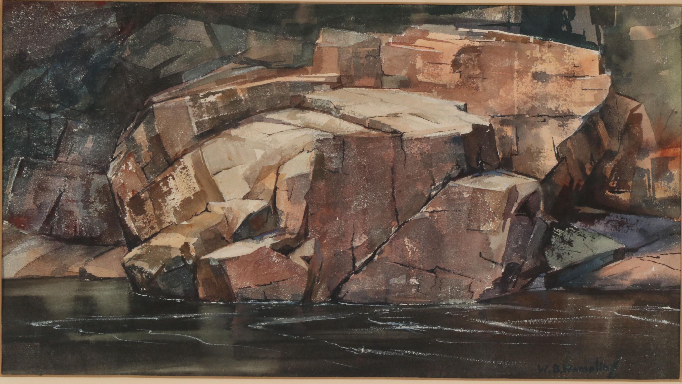 W. B. Romeling Watercolor Painting "Red Rocks, West Canada", 20th Century