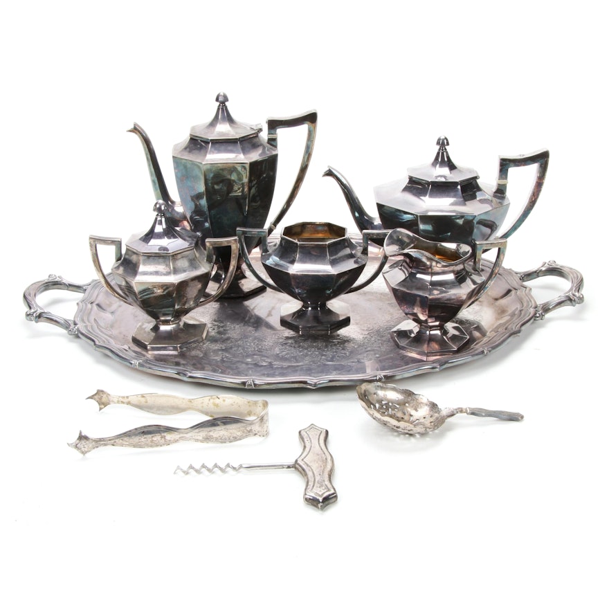 Silver Plate Tea Service and Other Accessories