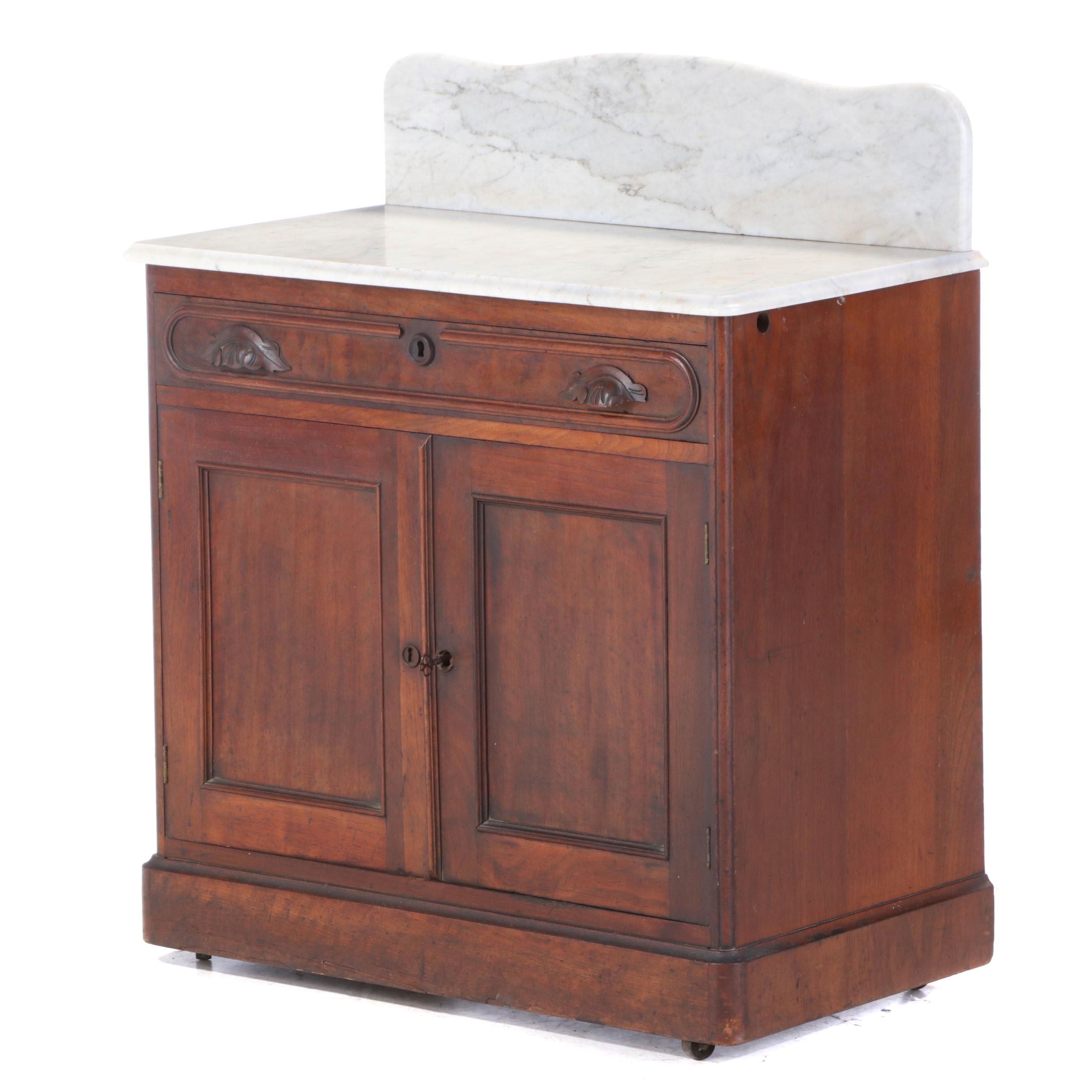 Mitchell & Rammelsberg Victorian Walnut, Figured Walnut and Marble Top Washstand